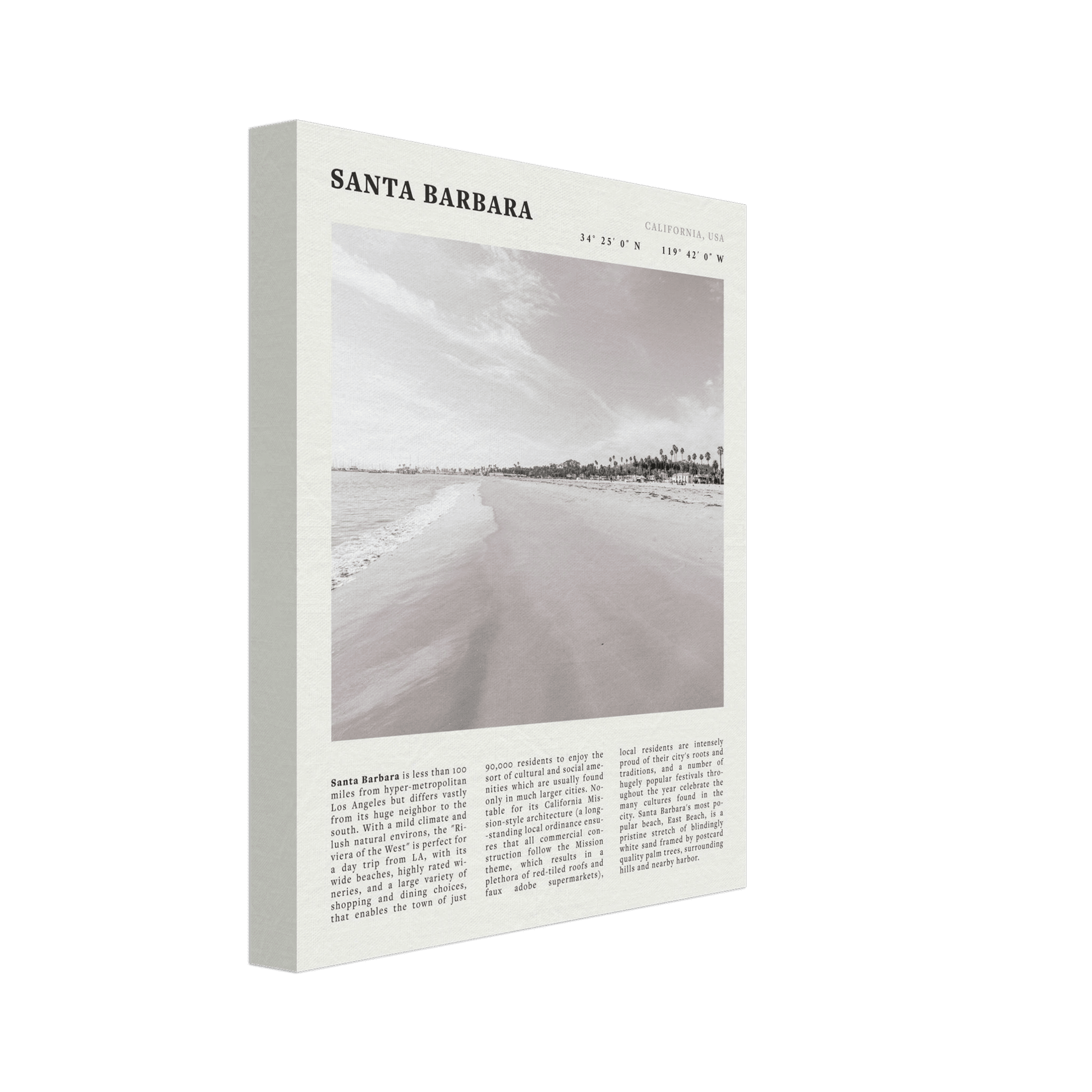 Santa Barbara Poster | Black & White California Beach Wall Art | CA Travel Print - Evergreen Posters