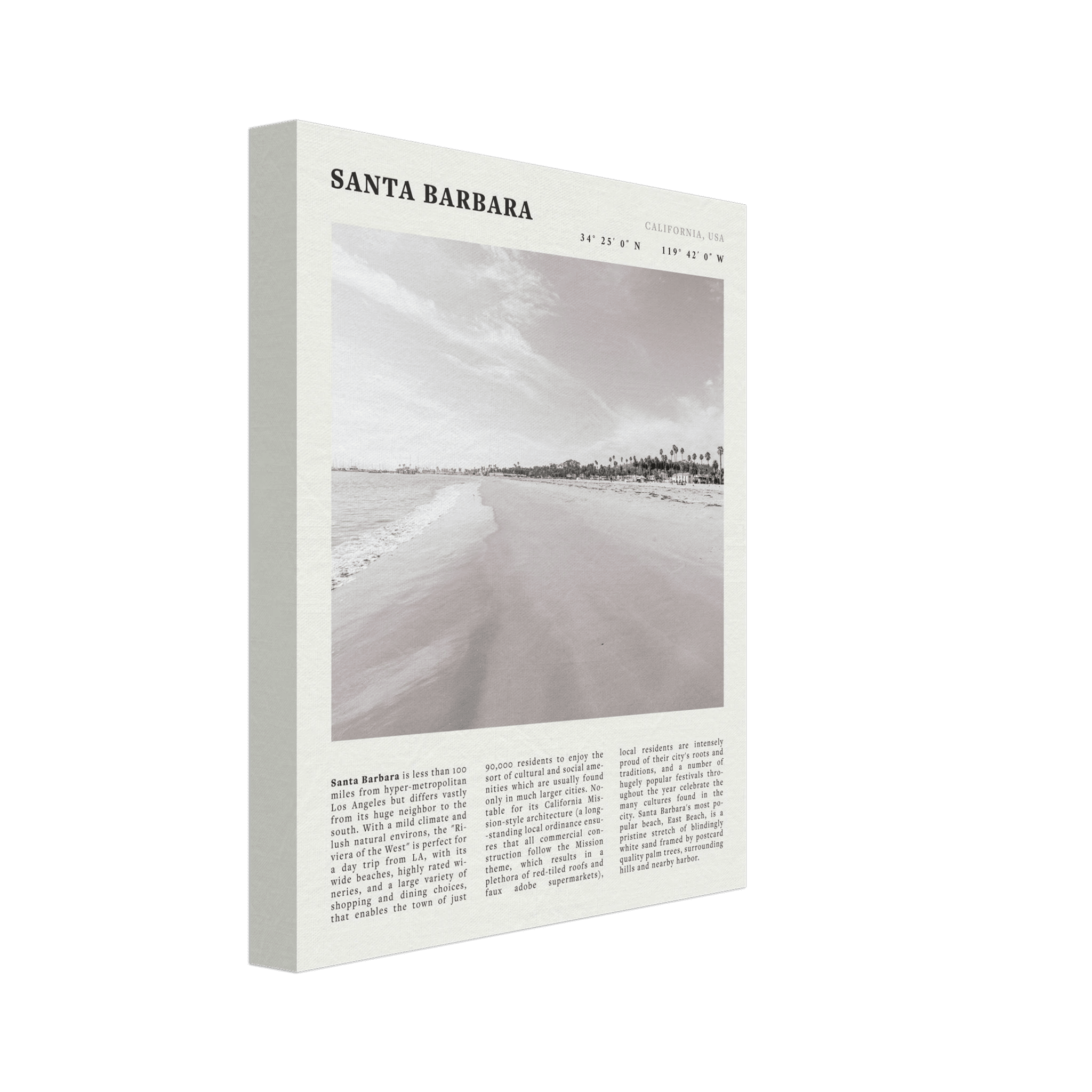 Santa Barbara Poster | Black & White California Beach Wall Art | CA Travel Print - Evergreen Posters