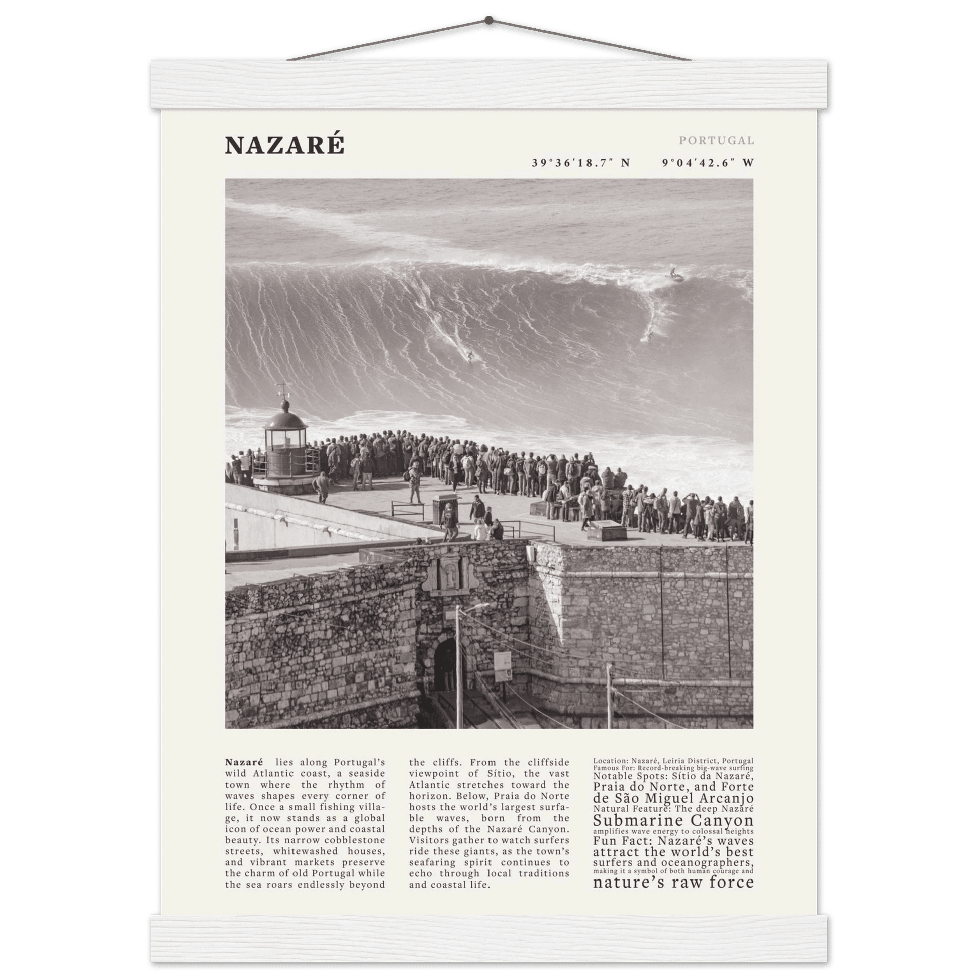 Nazaré Portugal Poster Black and White – Vintage Big Waves Surf Print (Digital & Printed Options) - Evergreen Posters