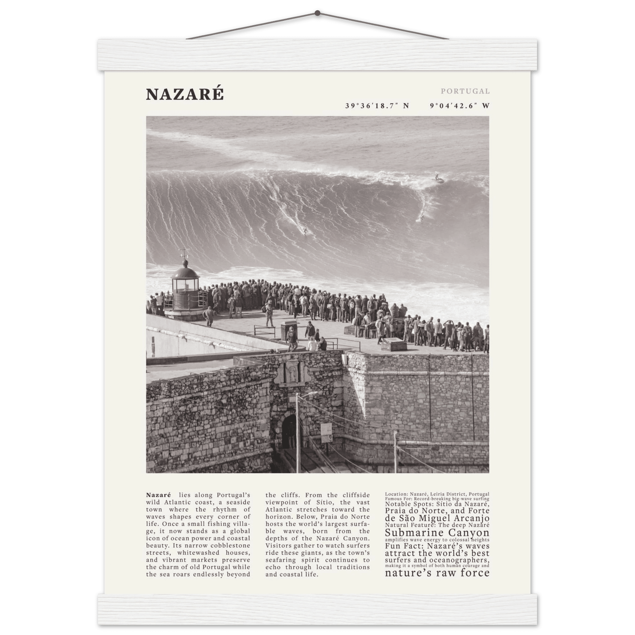 Nazaré Portugal Poster Black and White – Vintage Big Waves Surf Print (Digital & Printed Options) - Evergreen Posters