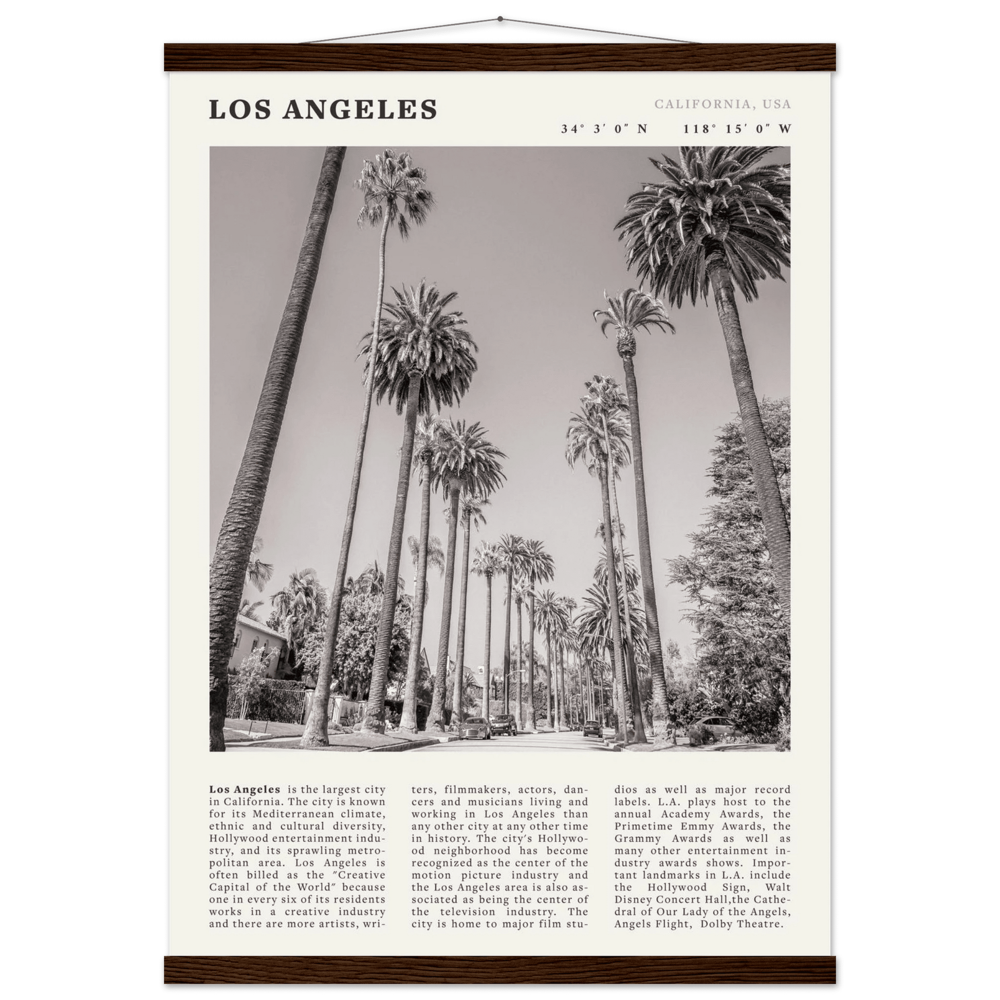 Los Angeles Poster | Black & White Palm Trees Wall Art | California Travel Print - Evergreen Posters