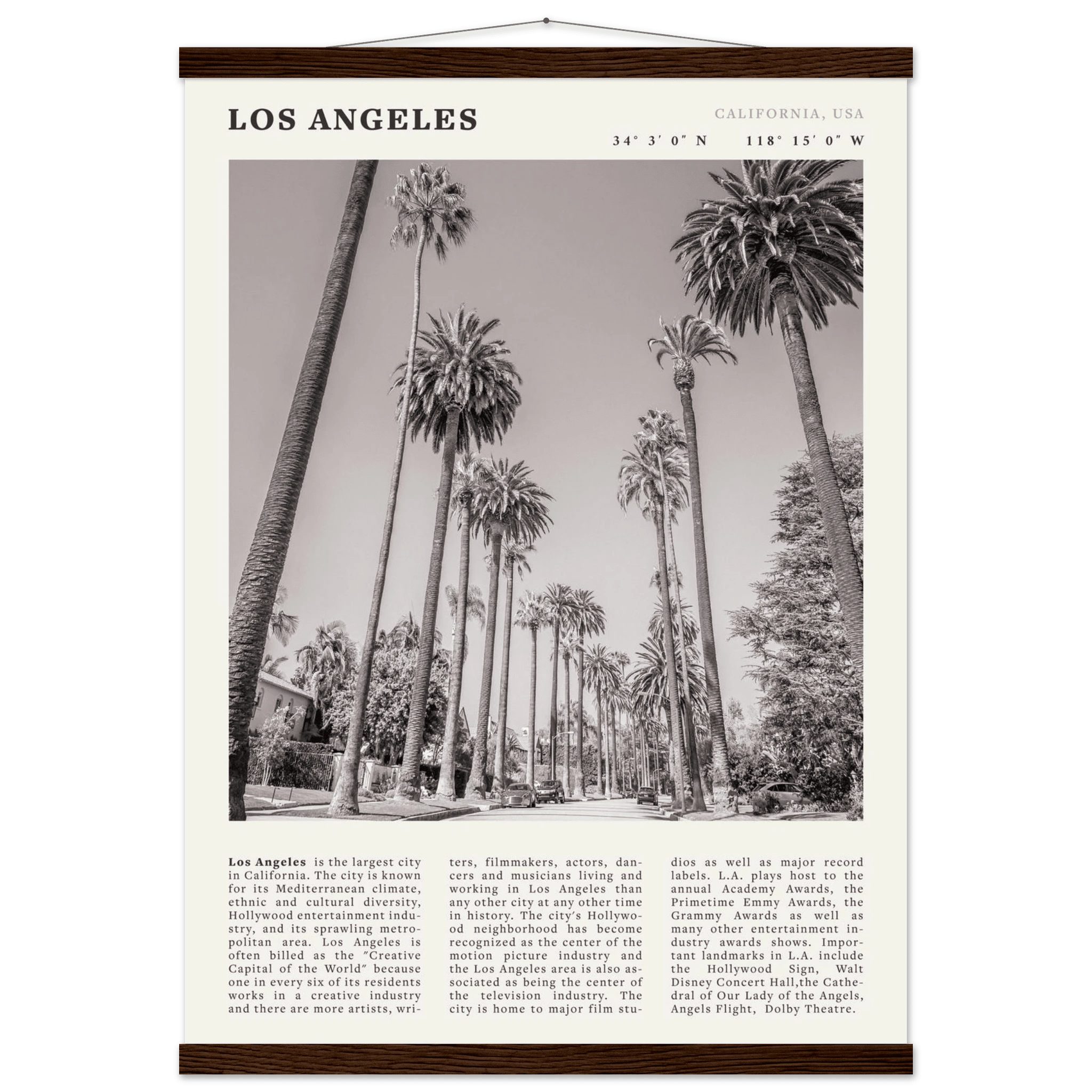 Los Angeles Poster | Black & White Palm Trees Wall Art | California Travel Print - Evergreen Posters