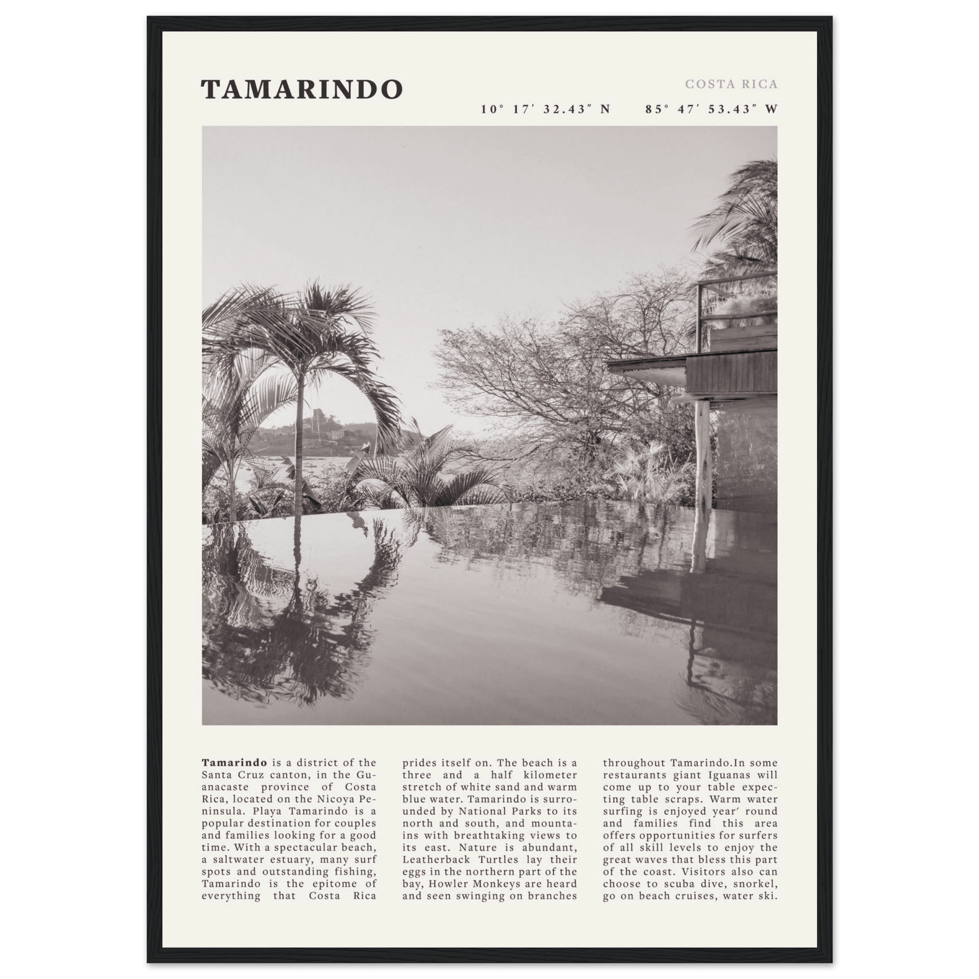 Tamarindo Poster | Black & White Costa Rica Beach Wall Art | Surf Travel Print - Evergreen Posters