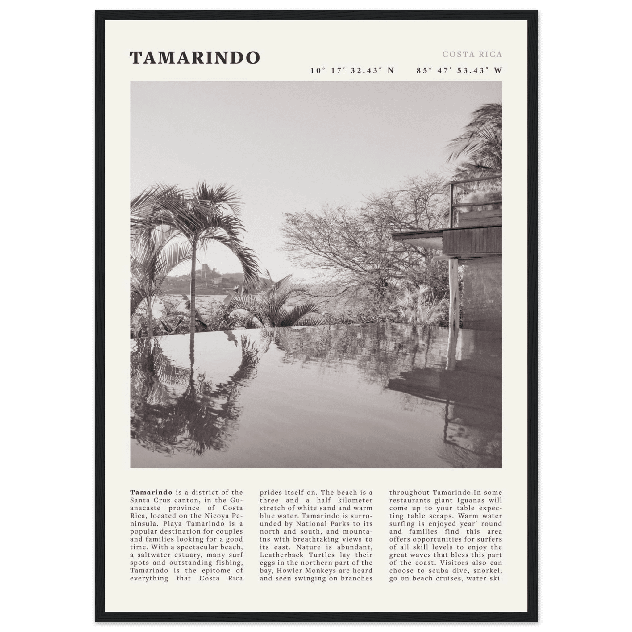 Tamarindo Poster | Black & White Costa Rica Beach Wall Art | Surf Travel Print - Evergreen Posters