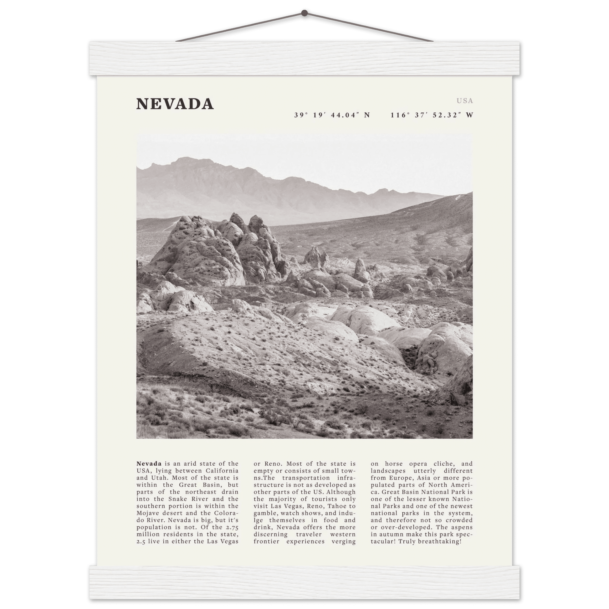 Nevada Poster | Black & White Desert Landscape Wall Art | USA Travel Print Decor - Evergreen Posters