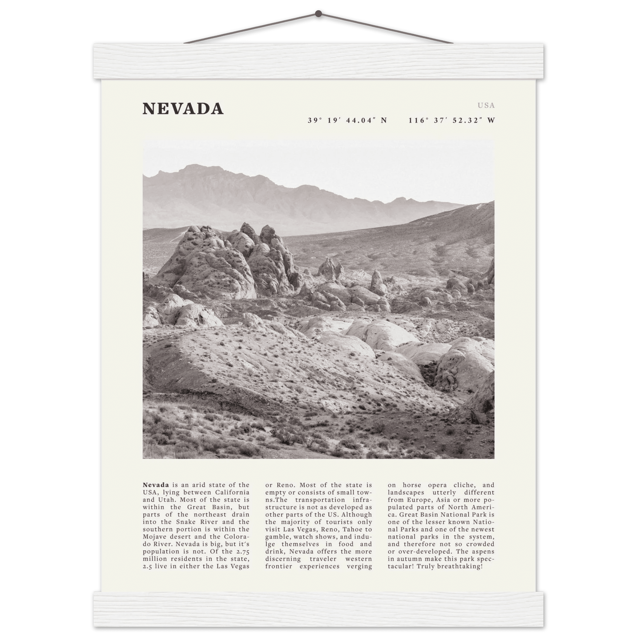 Nevada Poster | Black & White Desert Landscape Wall Art | USA Travel Print Decor - Evergreen Posters