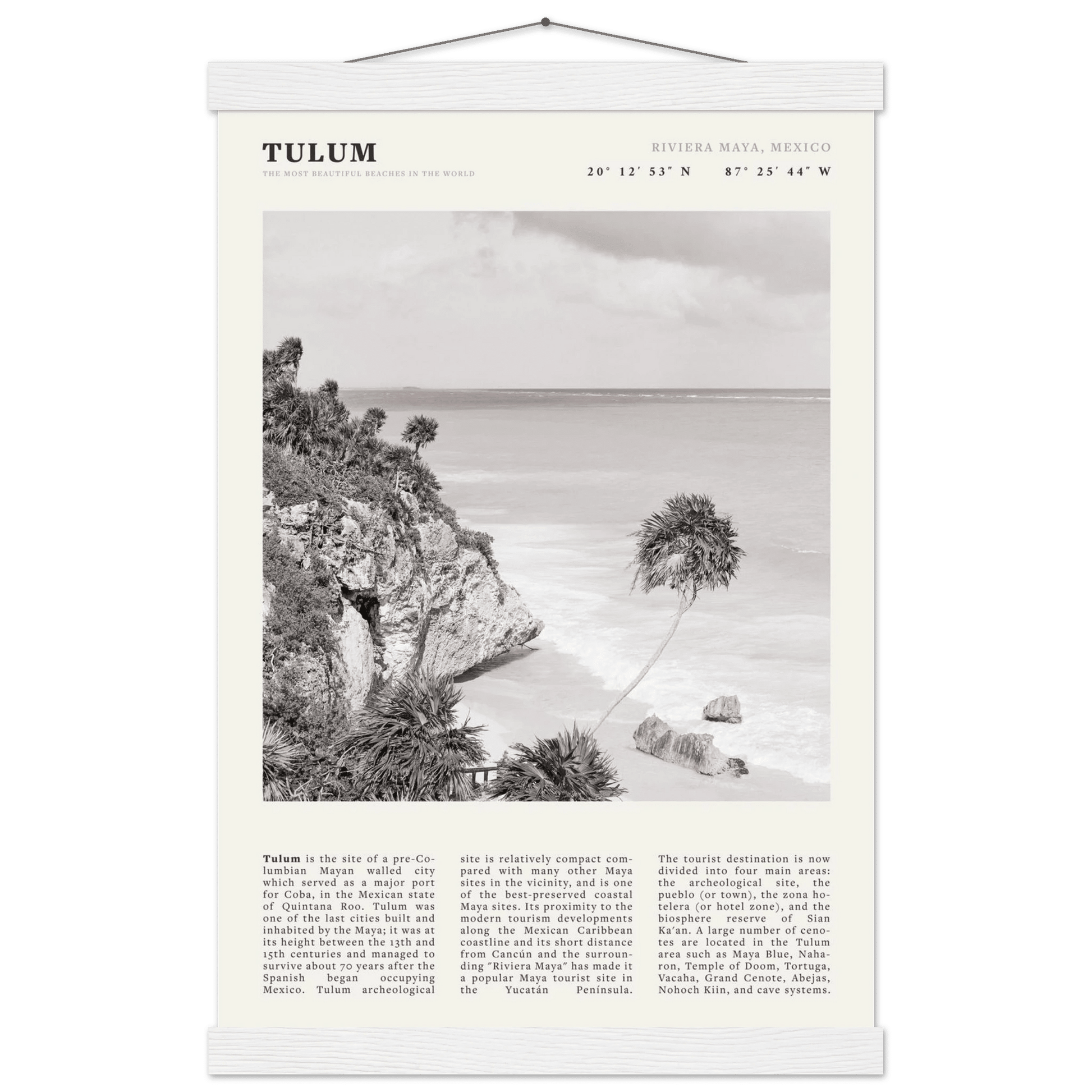 Tulum Poster | Black & White Riviera Maya Mexico Wall Art | Beach Travel Print - Evergreen Posters
