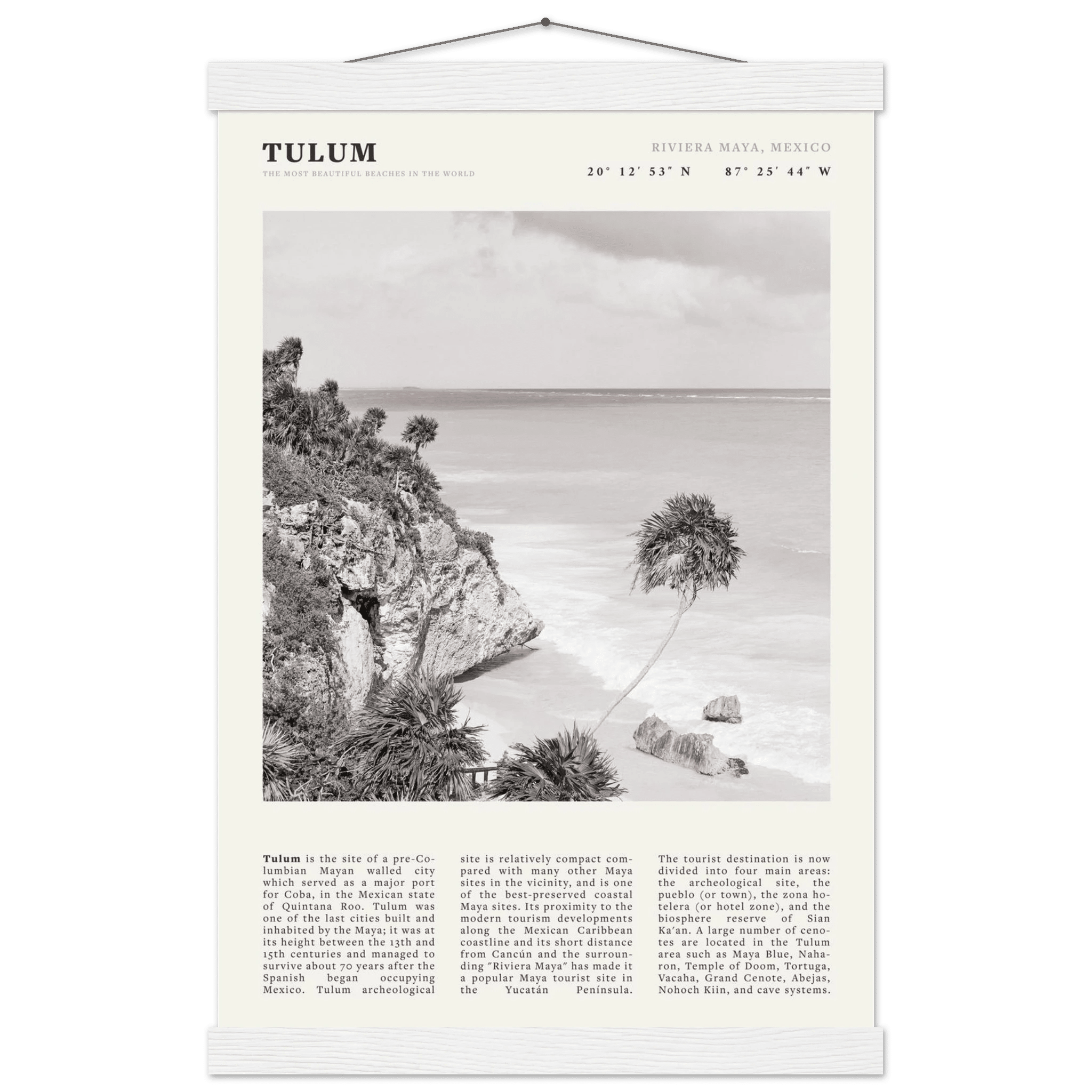 Tulum Poster | Black & White Riviera Maya Mexico Wall Art | Beach Travel Print - Evergreen Posters