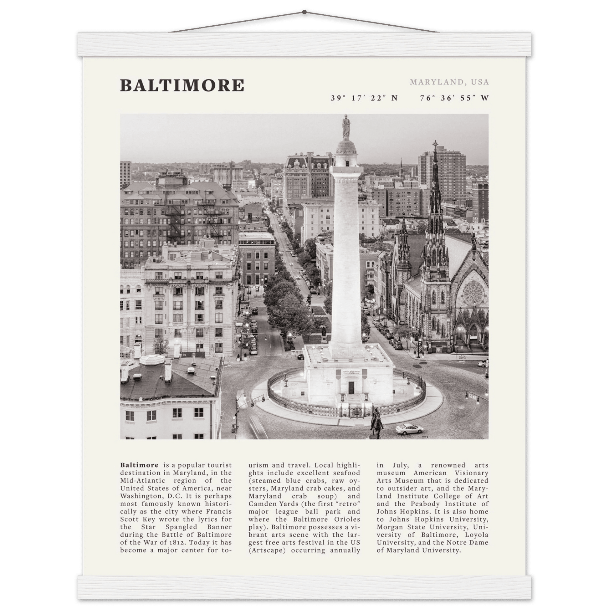 Baltimore Poster | Black & White Maryland City Wall Art | USA Travel Print - Evergreen Posters