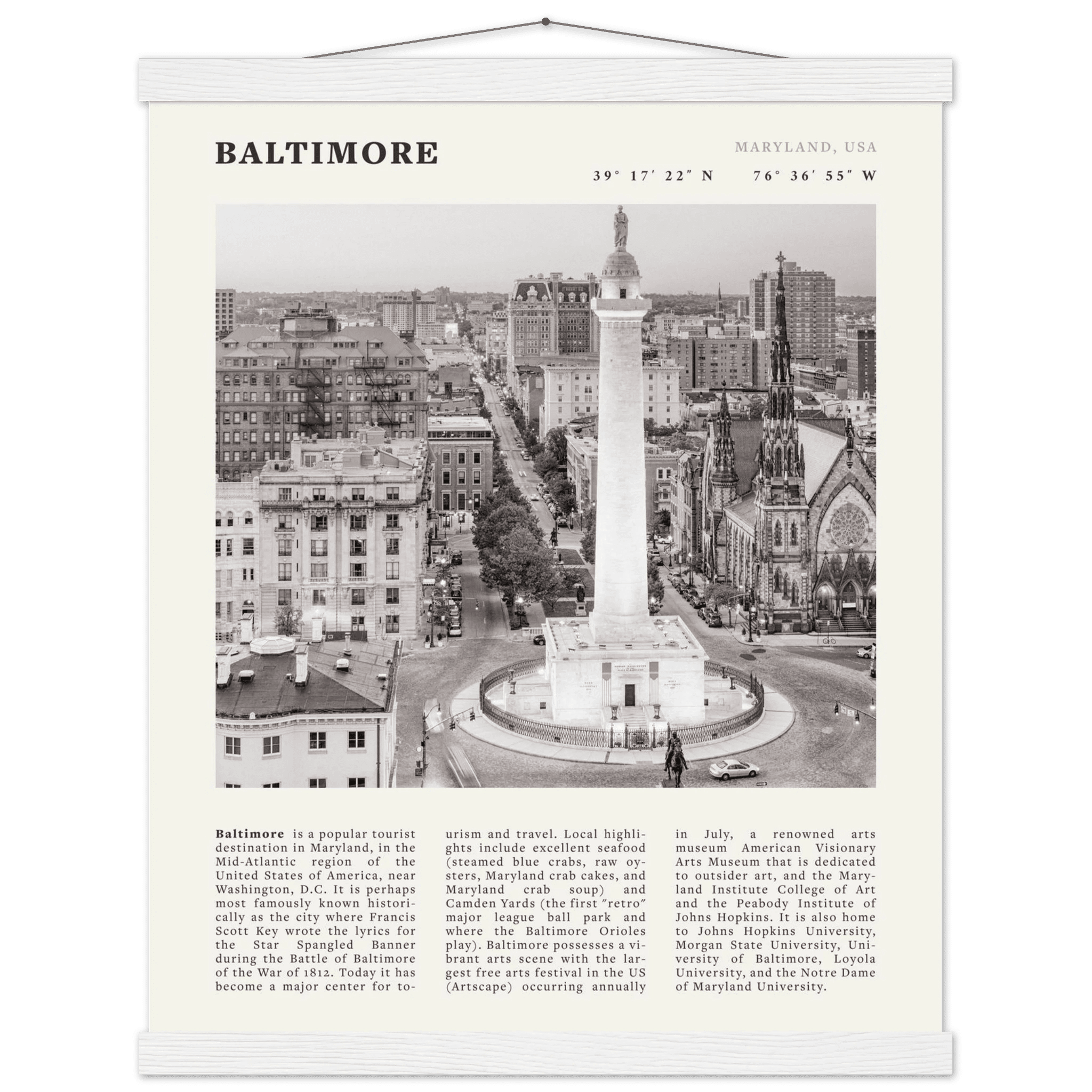 Baltimore Poster | Black & White Maryland City Wall Art | USA Travel Print - Evergreen Posters