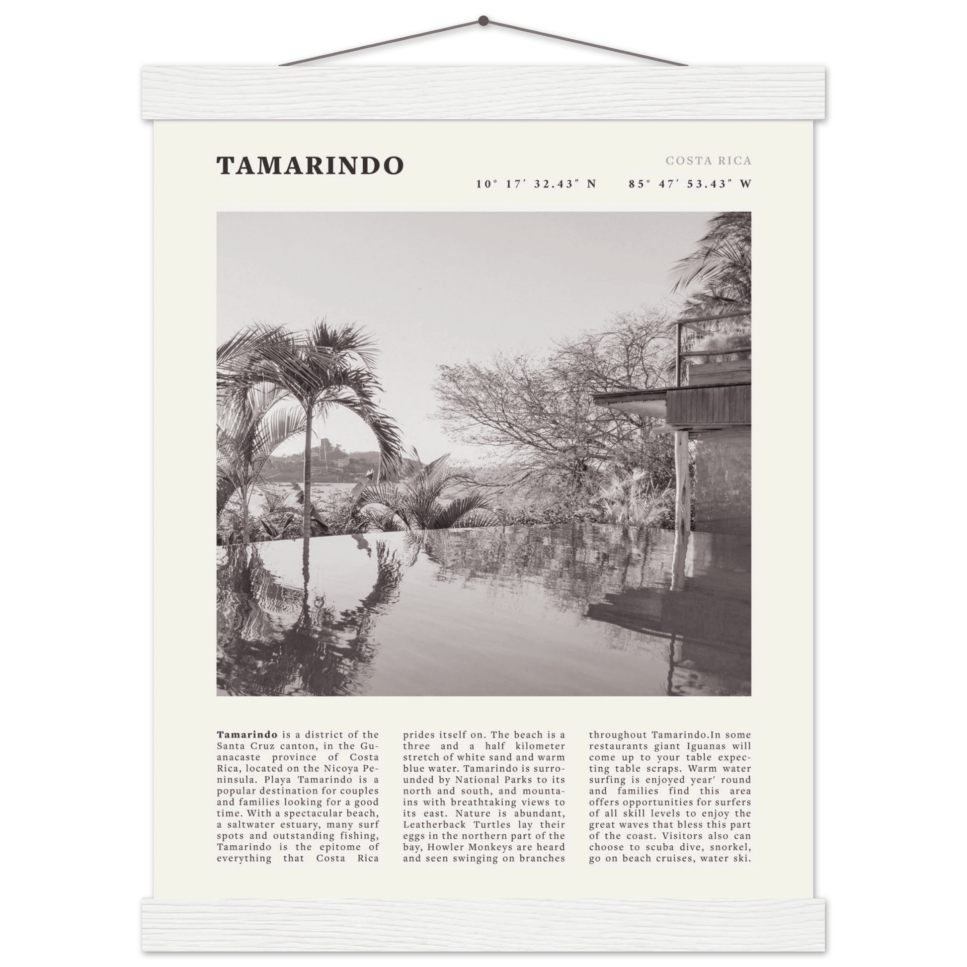 Tamarindo Poster | Black & White Costa Rica Beach Wall Art | Surf Travel Print - Evergreen Posters