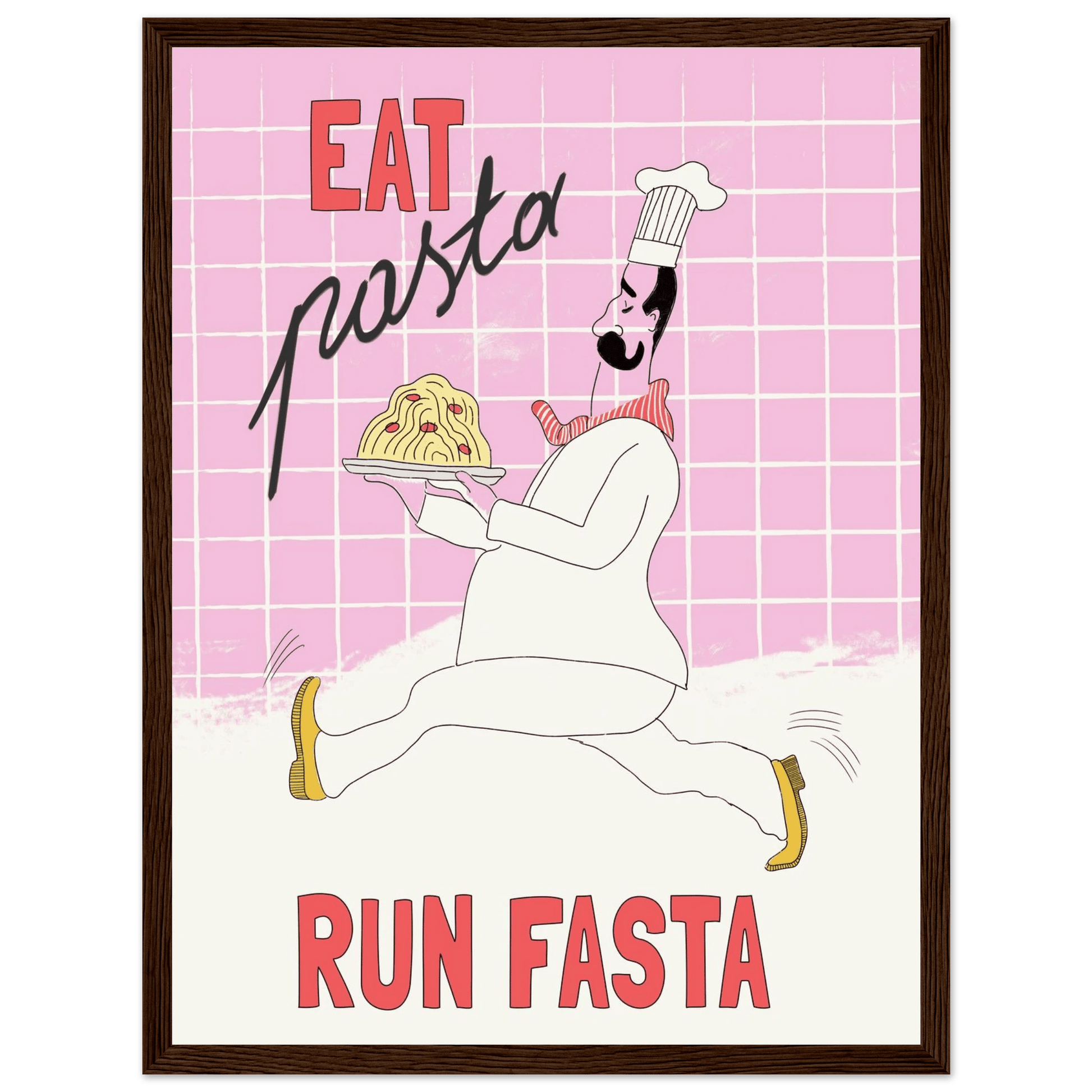 Eat Pasta Run Fasta Poster – Playful Kitchen Wall Art Print (Light Pink) - Evergreen Posters