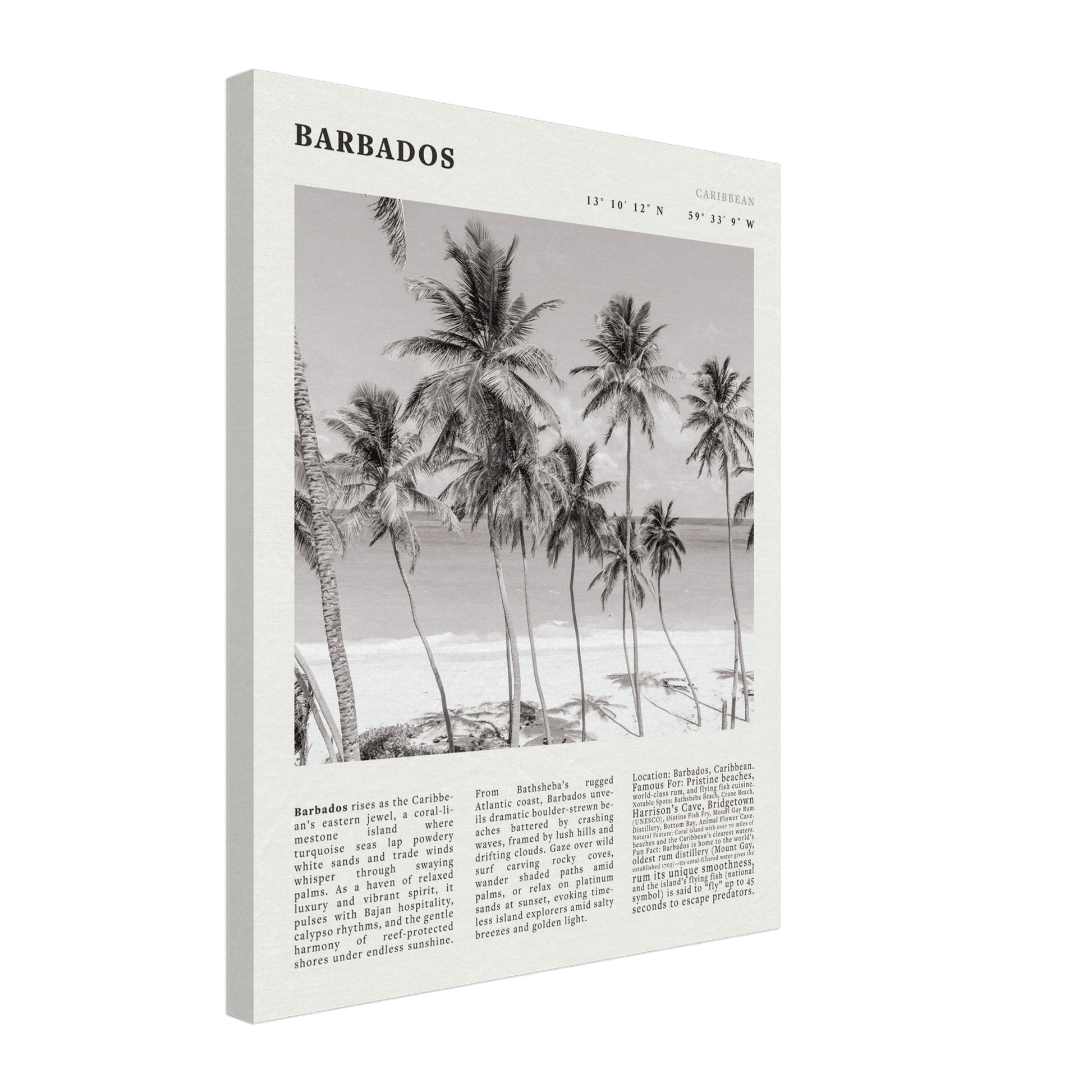 Barbados Poster Black and White – Vintage Caribbean Palm Beach Print (Digital & Printed Options) - Evergreen Posters