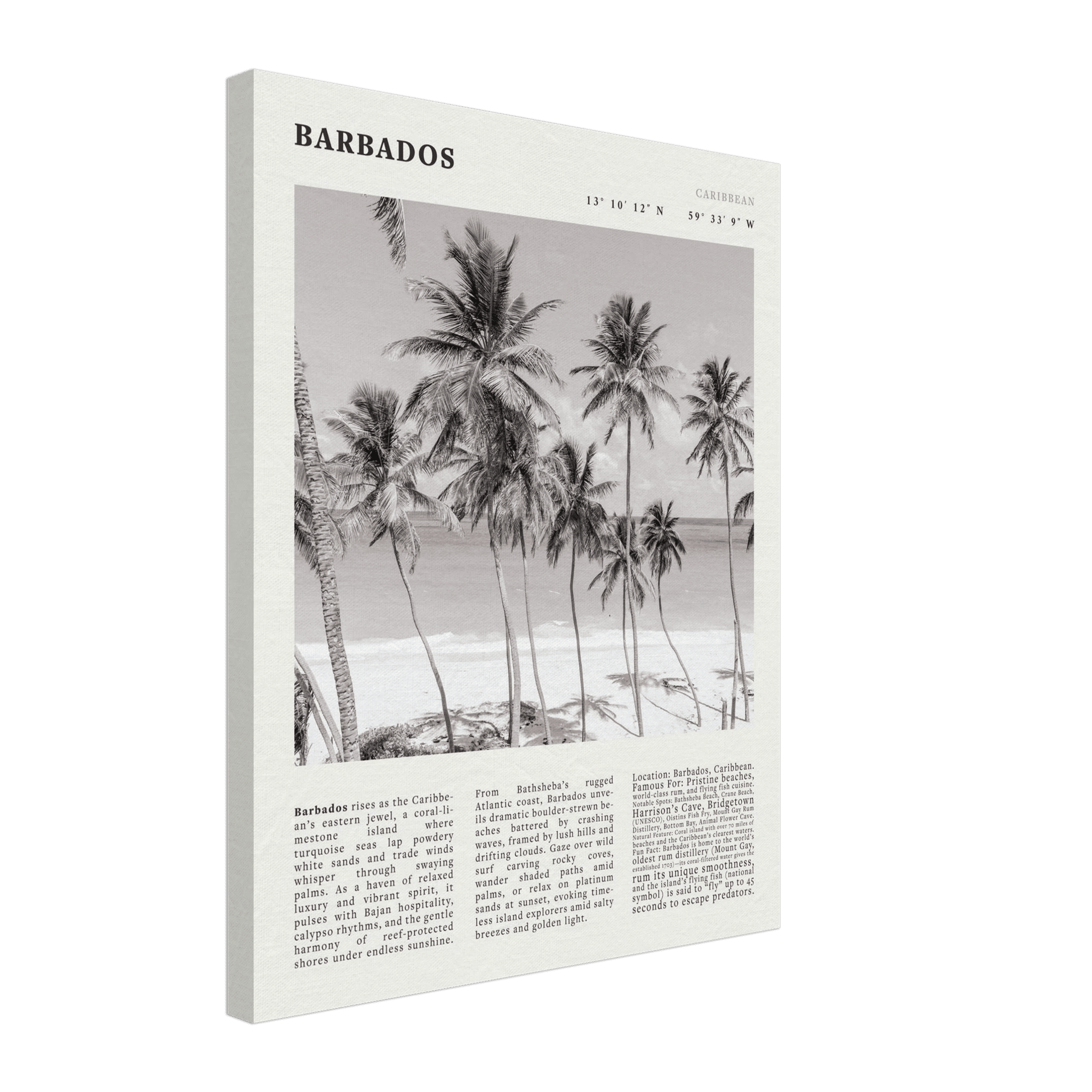 Barbados Poster Black and White – Vintage Caribbean Palm Beach Print (Digital & Printed Options) - Evergreen Posters