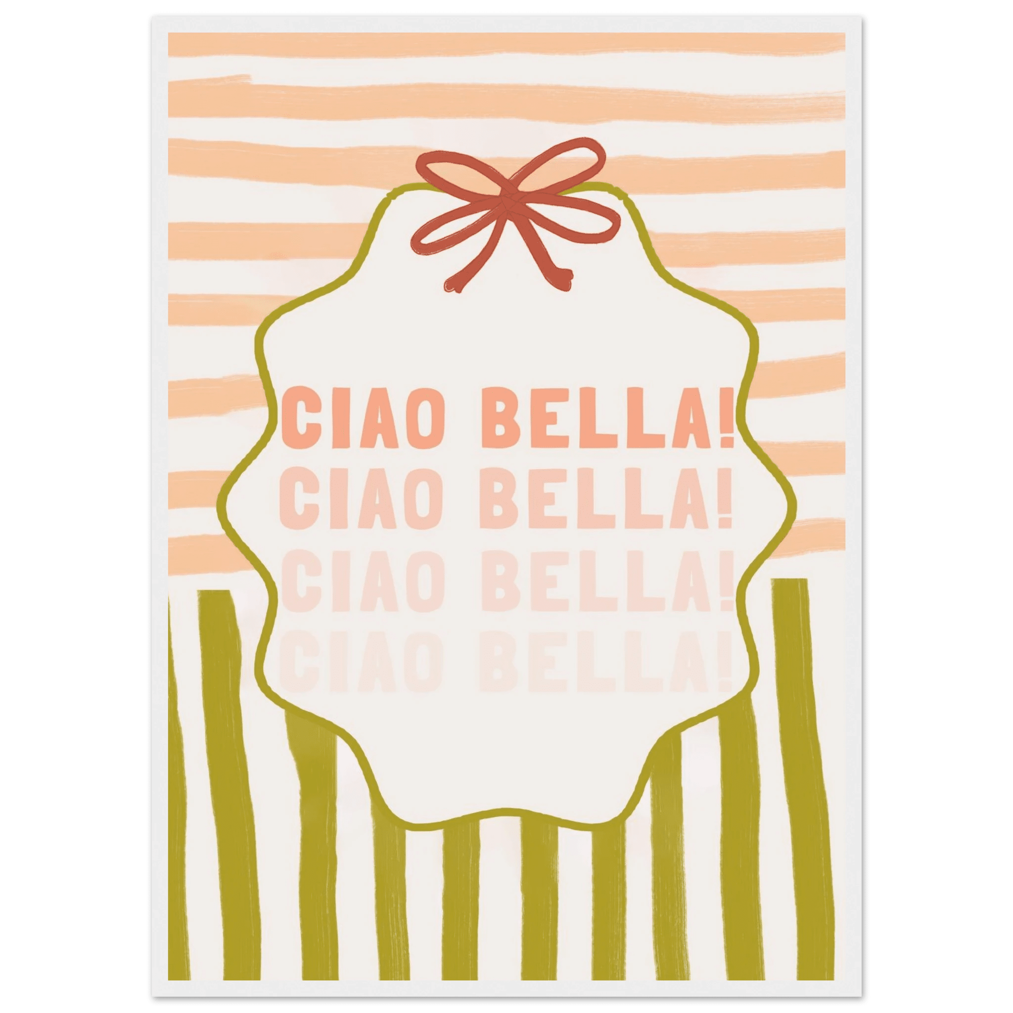 Ciao Bella Poster | Italian Typography Wall Art | Retro Stripe Bow Print | Cute Room Decor - Evergreen Posters