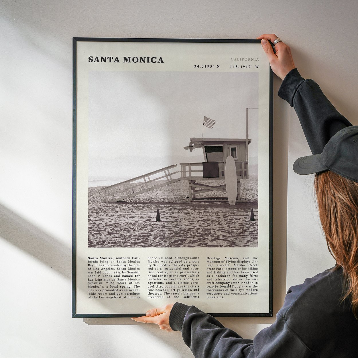 Santa Monica Poster | Black & White California Wall Art | Beach Travel Print | Coastal Decor - Evergreen Posters