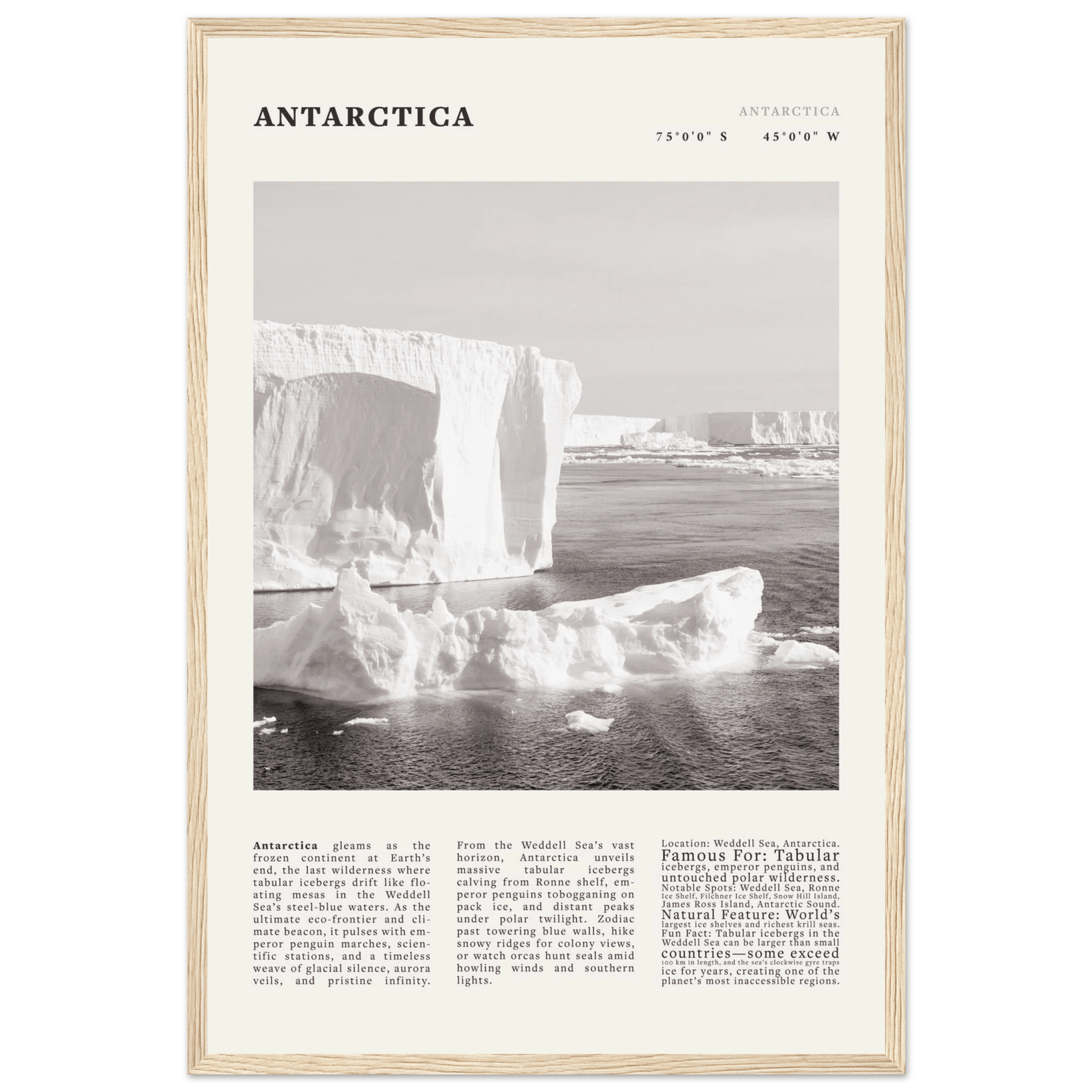 Antarctica Poster Black and White – Vintage Weddell Sea Iceberg Print (Digital & Printed Options) - Evergreen Posters