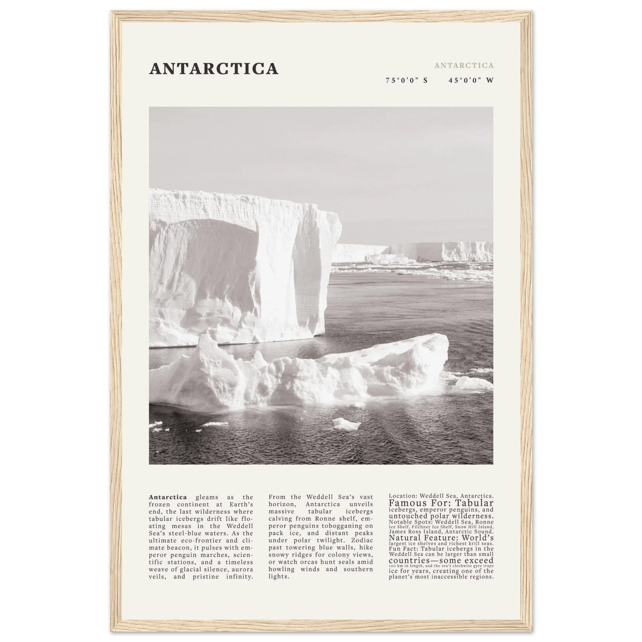 Antarctica Poster Black and White – Vintage Weddell Sea Iceberg Print (Digital & Printed Options) - Evergreen Posters