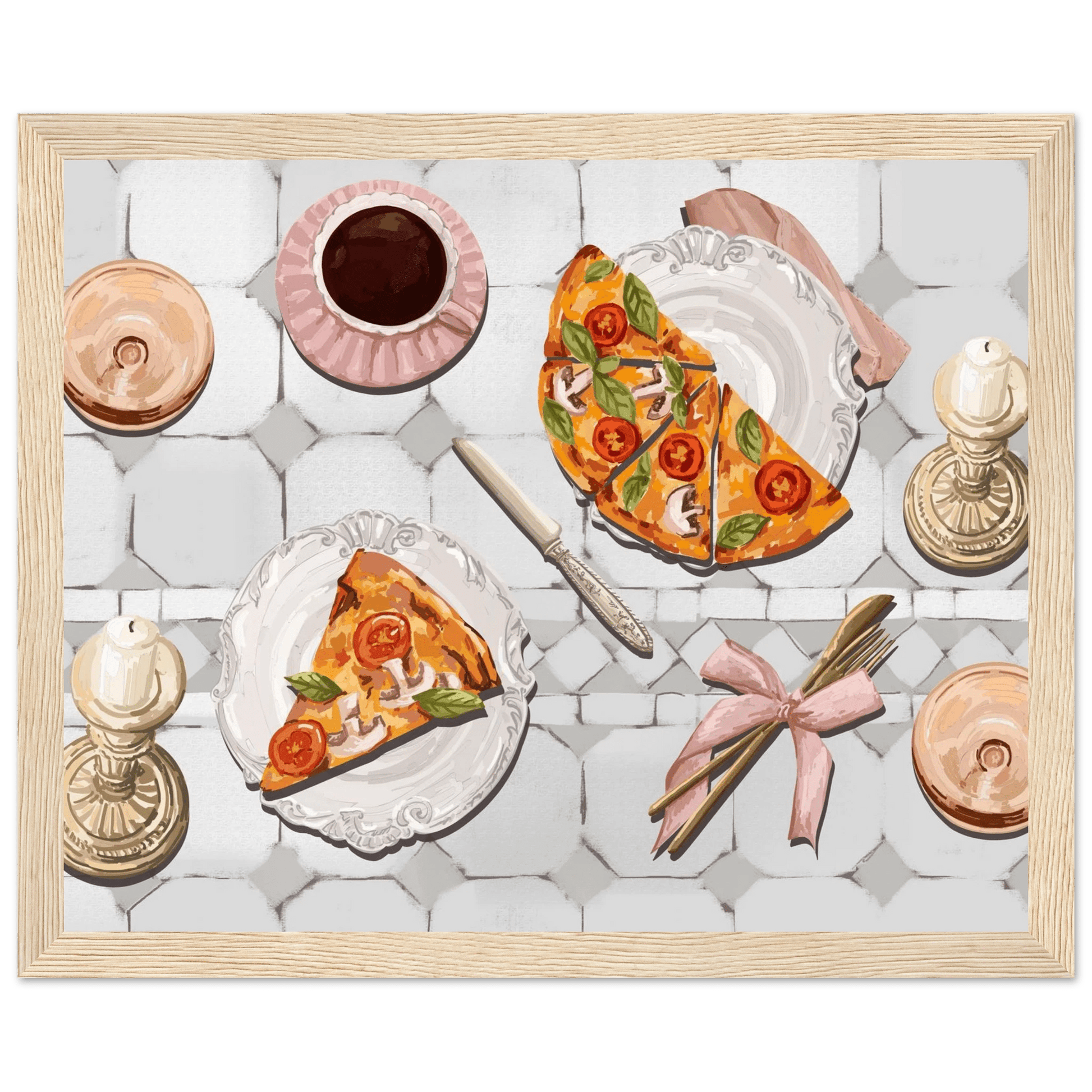 Pizza & Tea Kitchen Poster | Horizontal Food Wall Art | Italian Dining Room Print - Evergreen Posters