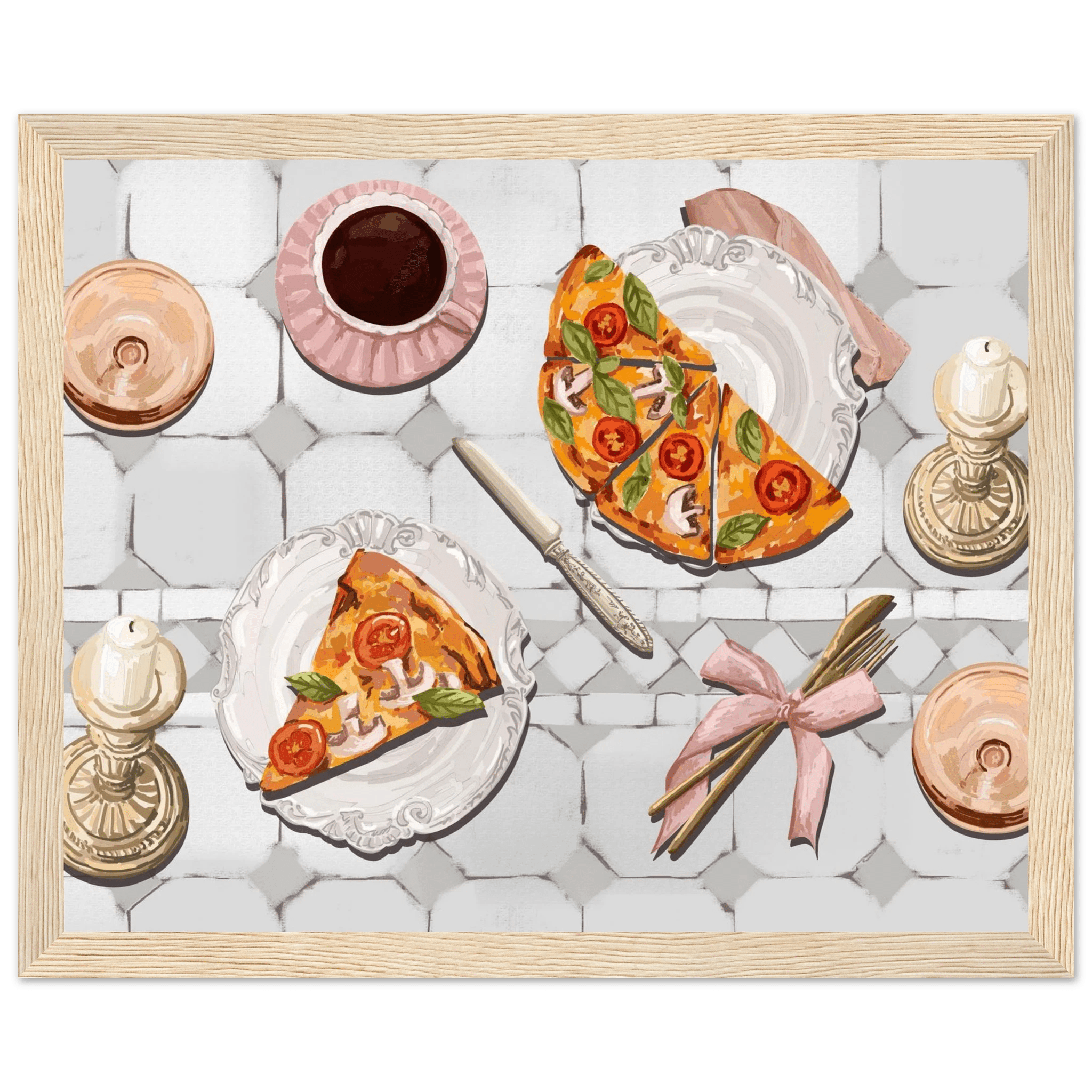 Pizza & Tea Kitchen Poster | Horizontal Food Wall Art | Italian Dining Room Print - Evergreen Posters
