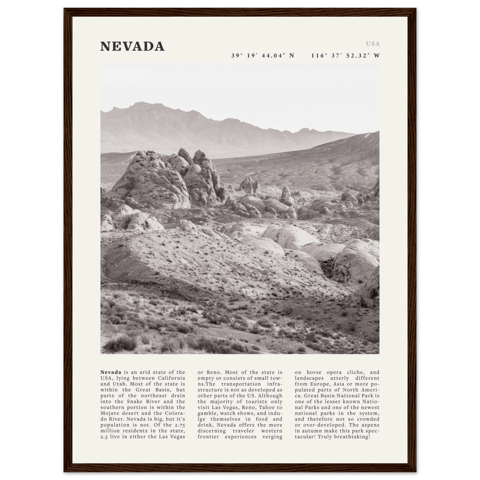 Nevada Poster | Black & White Desert Landscape Wall Art | USA Travel Print Decor - Evergreen Posters