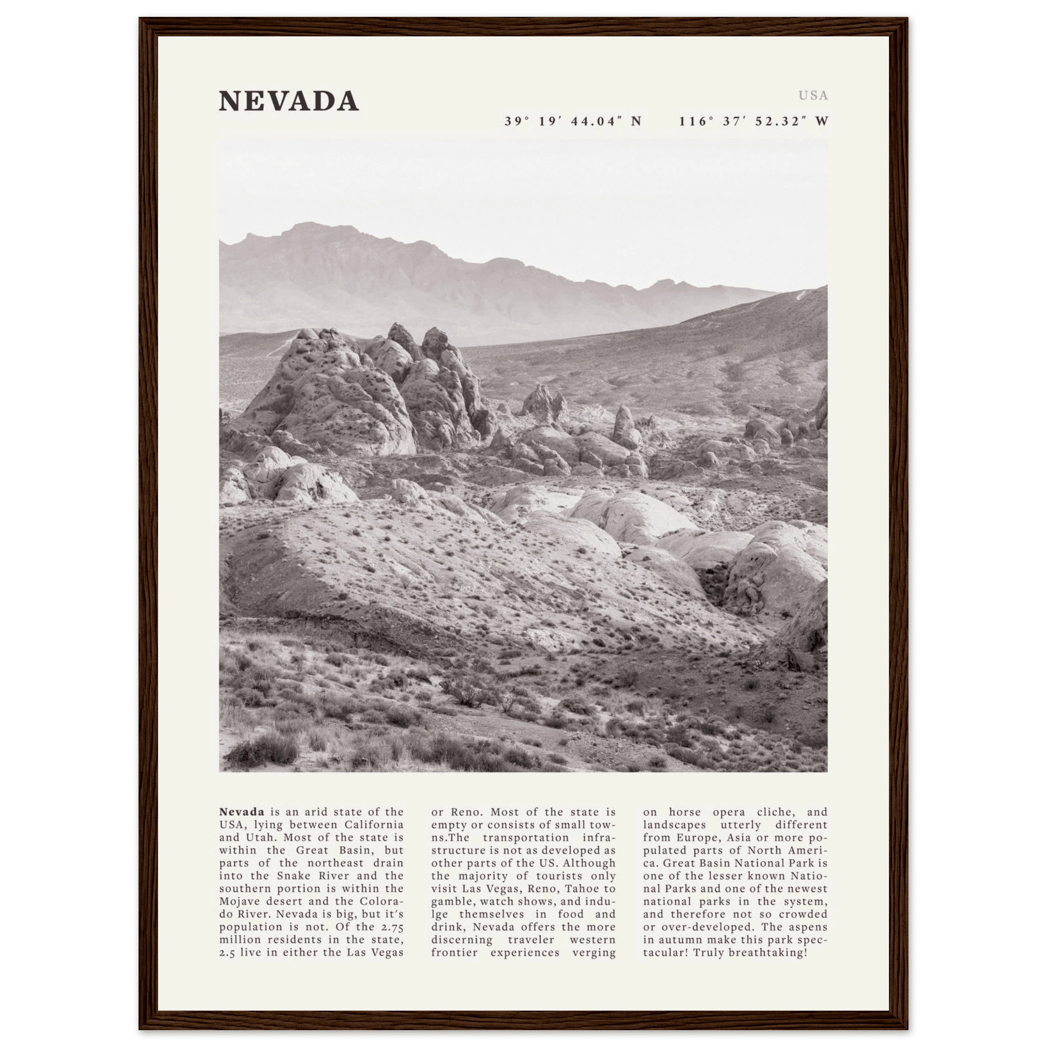 Nevada Poster | Black & White Desert Landscape Wall Art | USA Travel Print Decor - Evergreen Posters