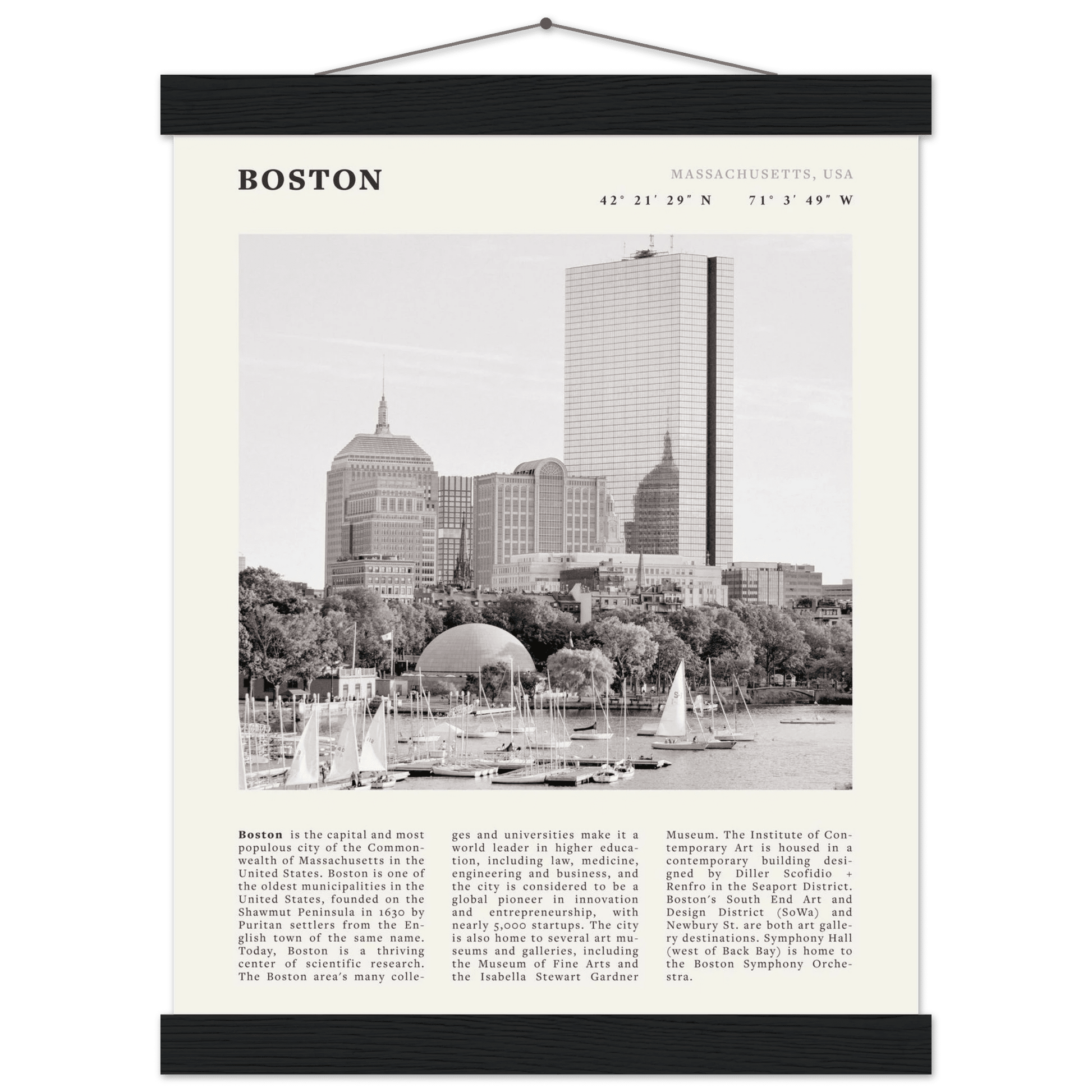 Boston Poster | Black & White Charles River Skyline Wall Art | Massachusetts Print - Evergreen Posters