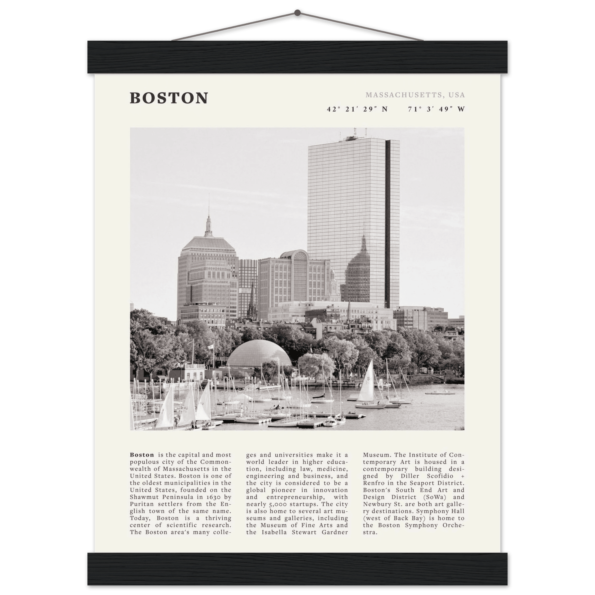 Boston Poster | Black & White Charles River Skyline Wall Art | Massachusetts Print - Evergreen Posters