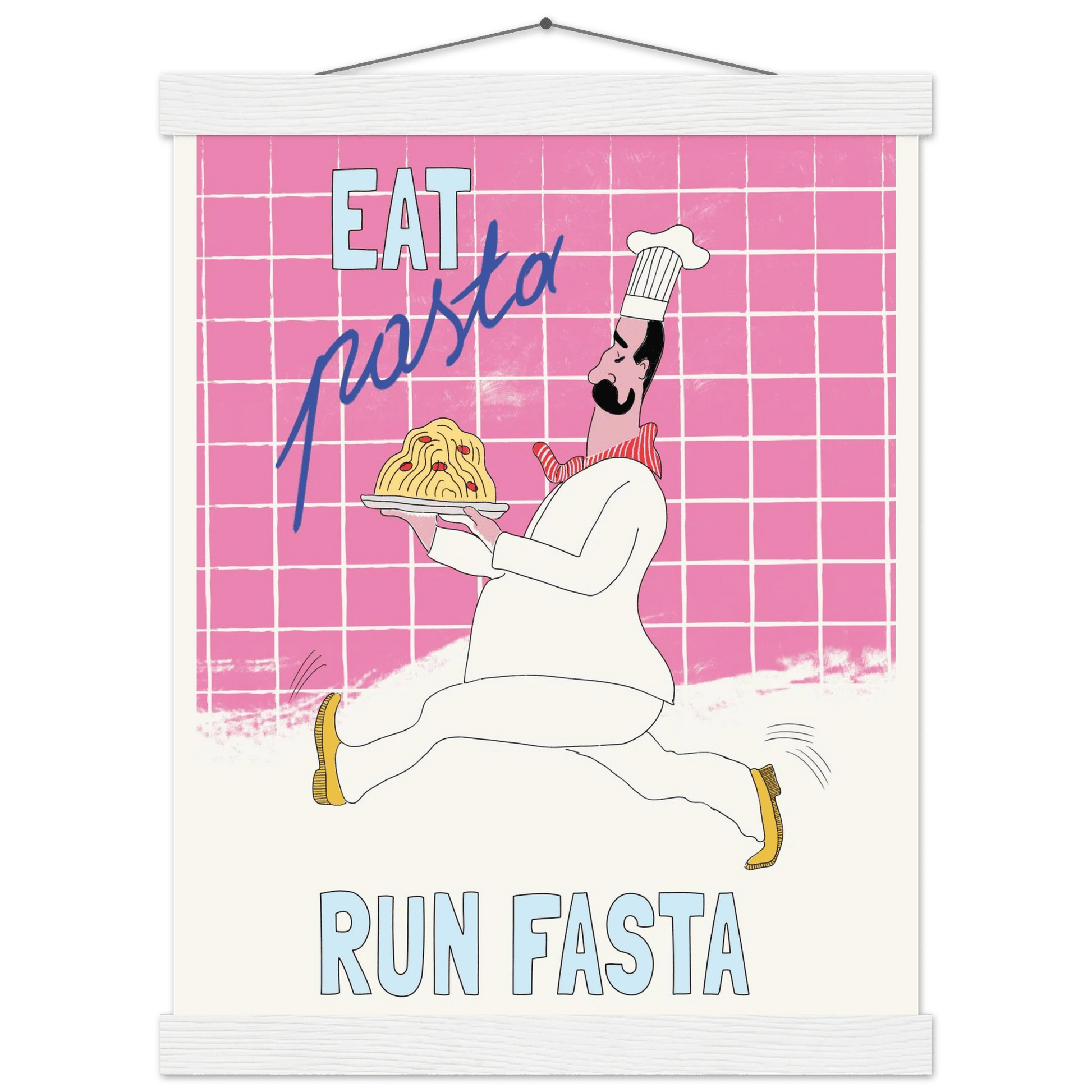 Eat Pasta Run Fasta Poster – Playful Kitchen Wall Art Print (Pink Edition) - Evergreen Posters