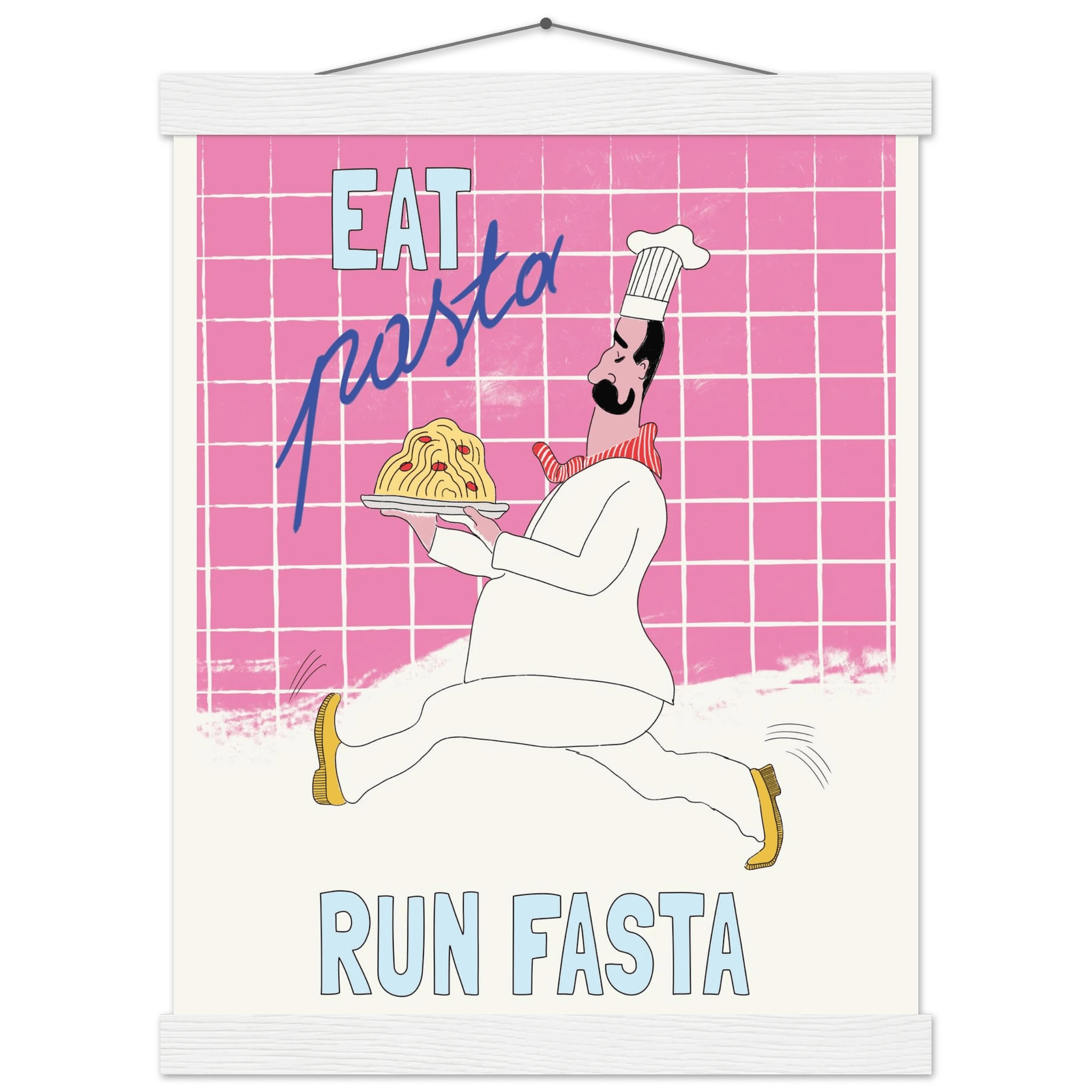 Eat Pasta Run Fasta Poster – Playful Kitchen Wall Art Print (Pink Edition) - Evergreen Posters