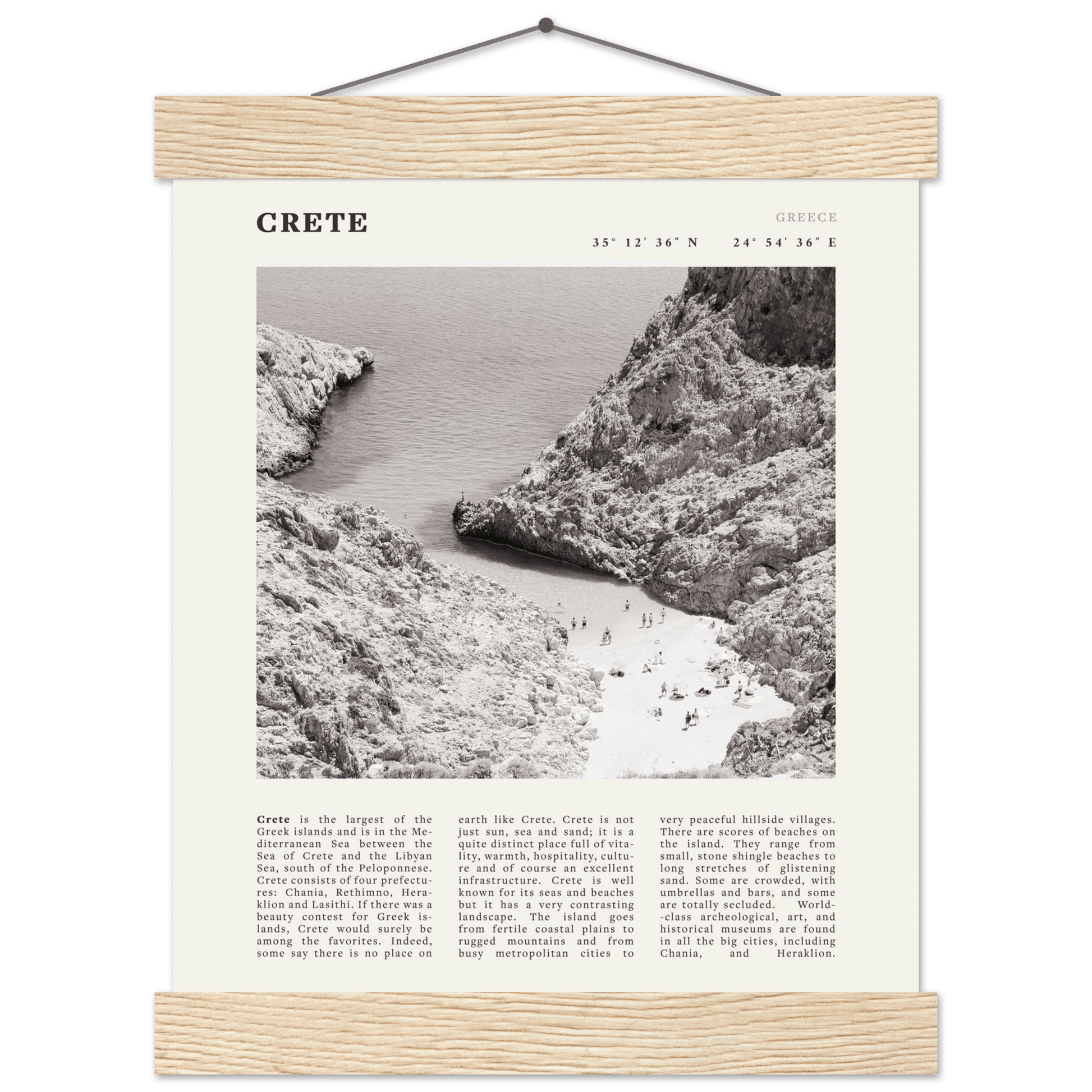 Crete Poster | Black & White Greece Beach Wall Art | Mediterranean Travel Print - Evergreen Posters