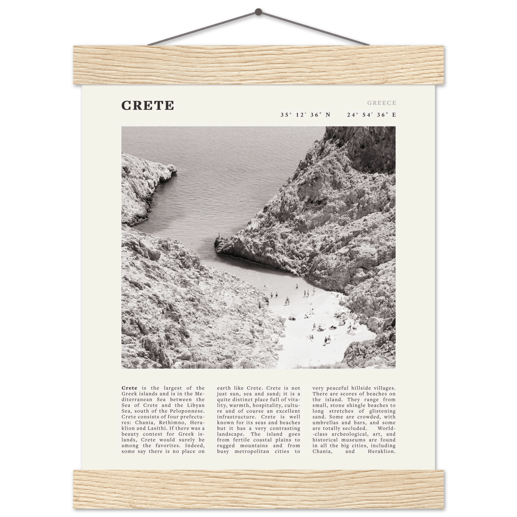 Crete Poster | Black & White Greece Beach Wall Art | Mediterranean Travel Print - Evergreen Posters