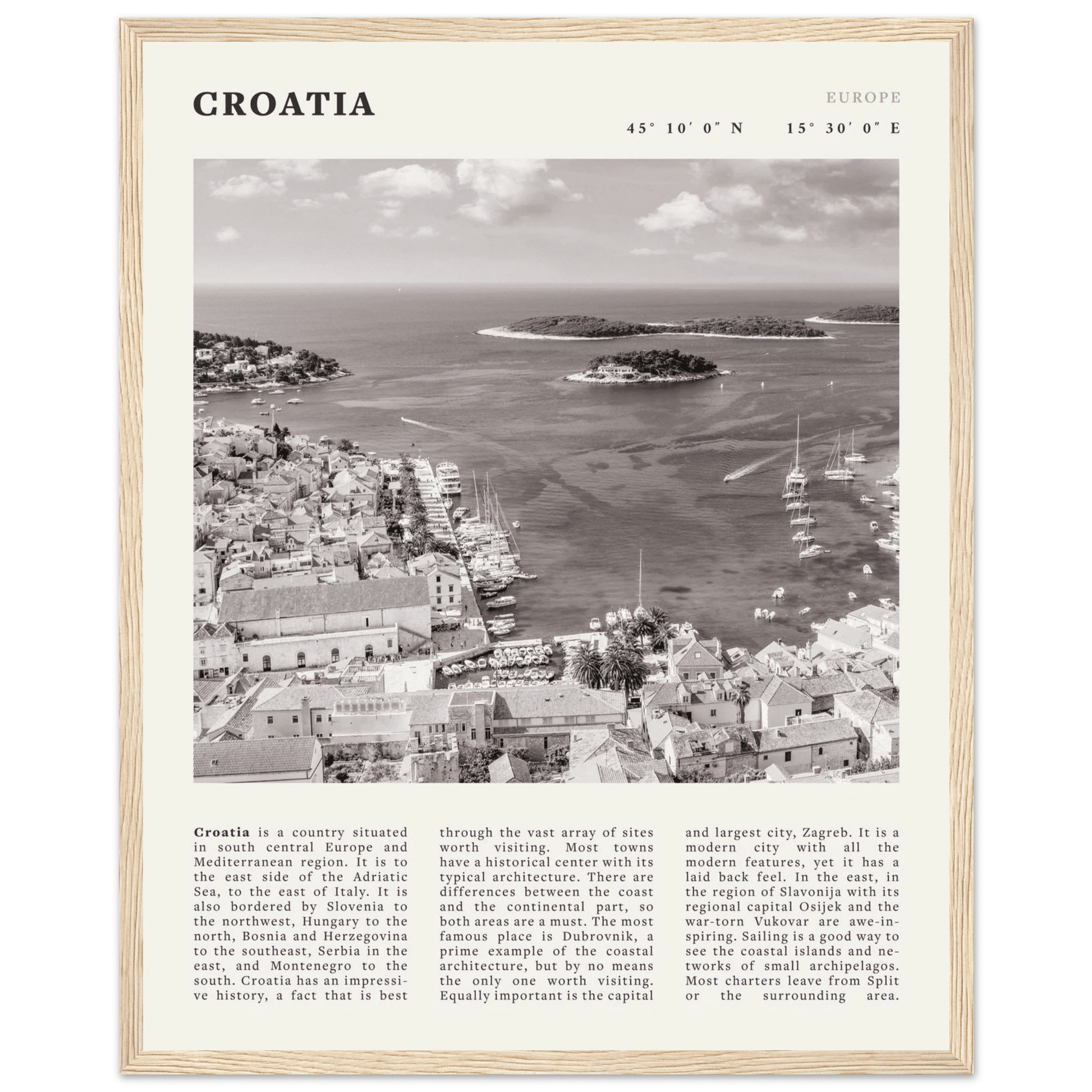 Croatia Poster | Black & White Hvar Island Wall Art | Adriatic Travel Print Decor - Evergreen Posters