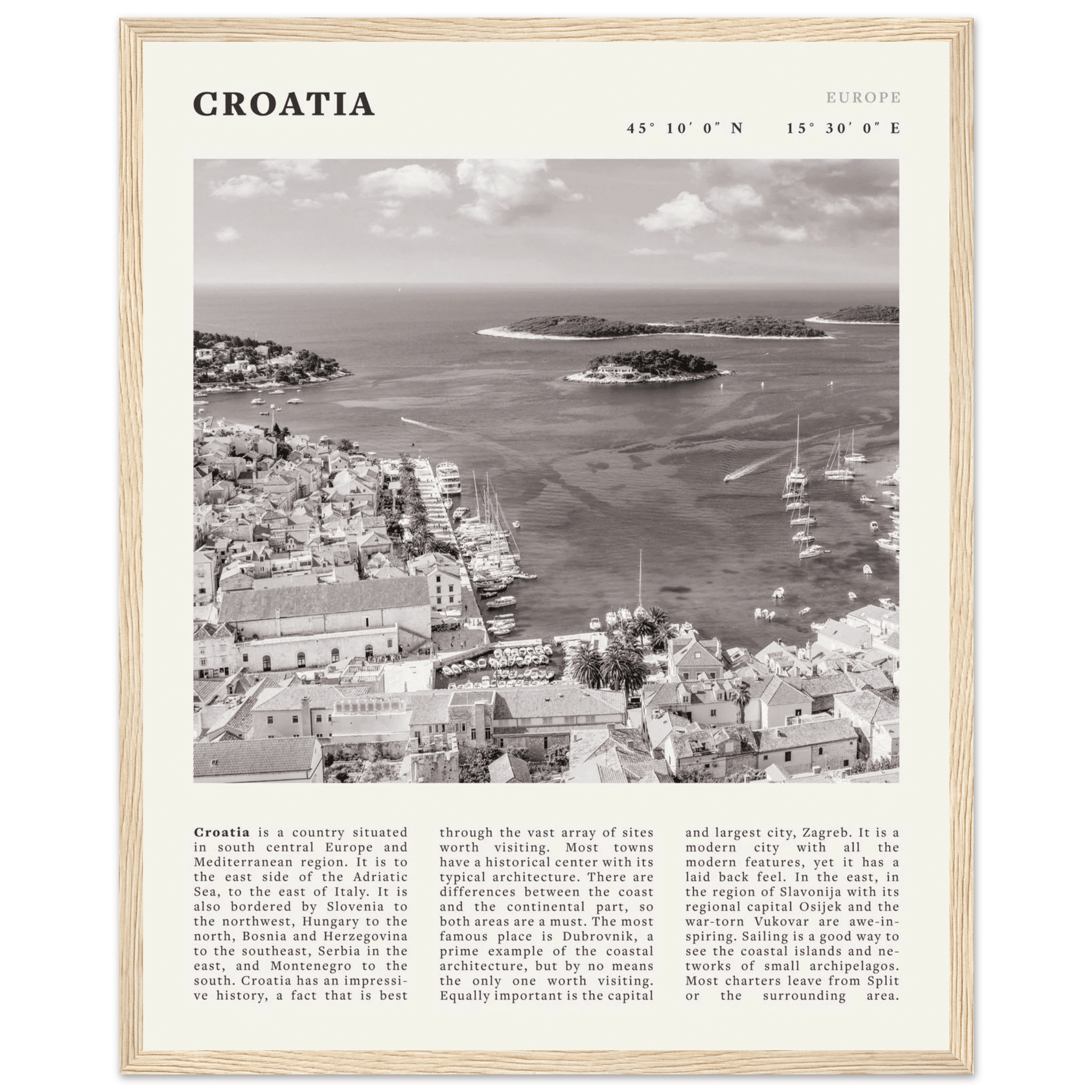 Croatia Poster | Black & White Hvar Island Wall Art | Adriatic Travel Print Decor - Evergreen Posters