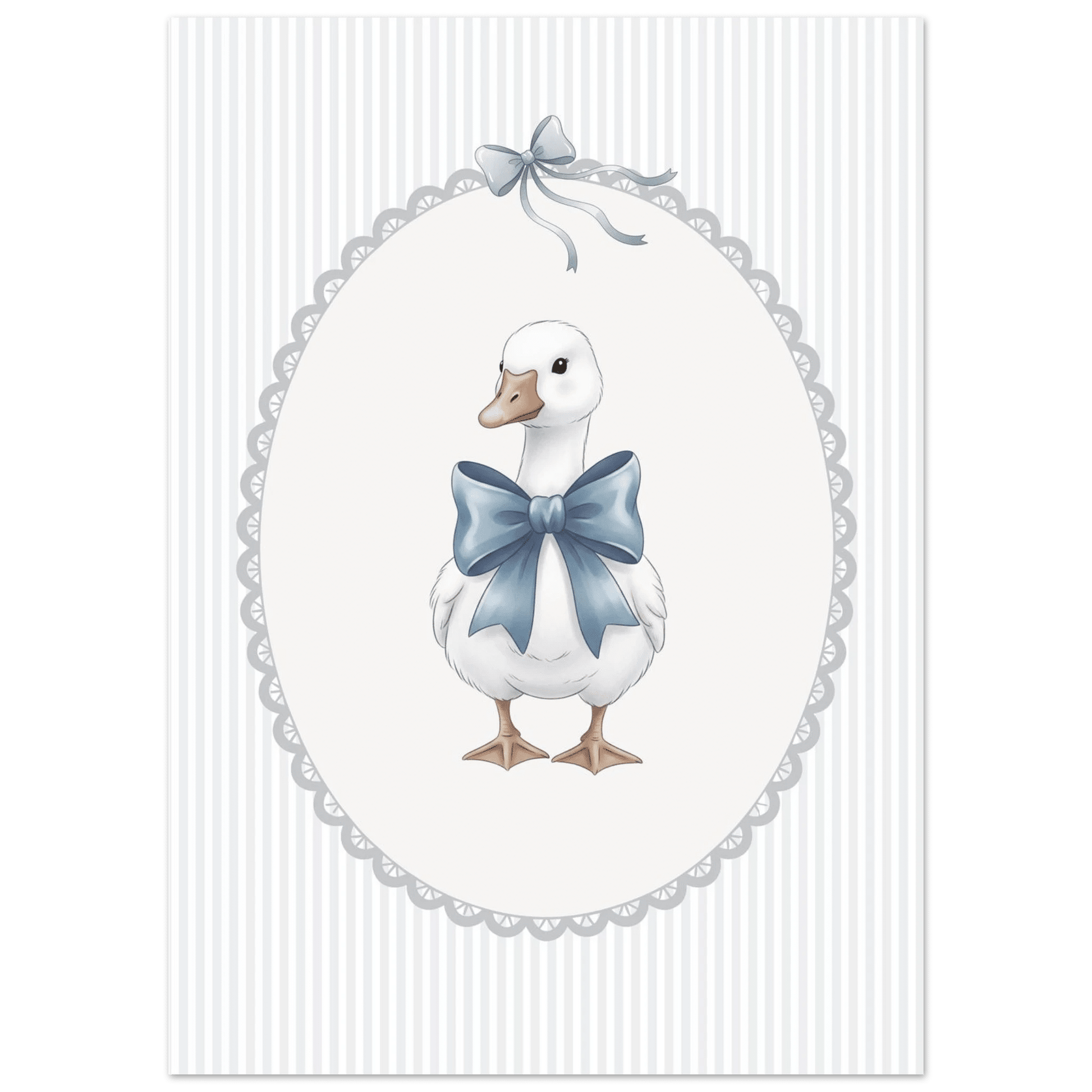 Blue Bow Duck Nursery Poster – Sweet Baby Room Wall Art Print - Evergreen Posters