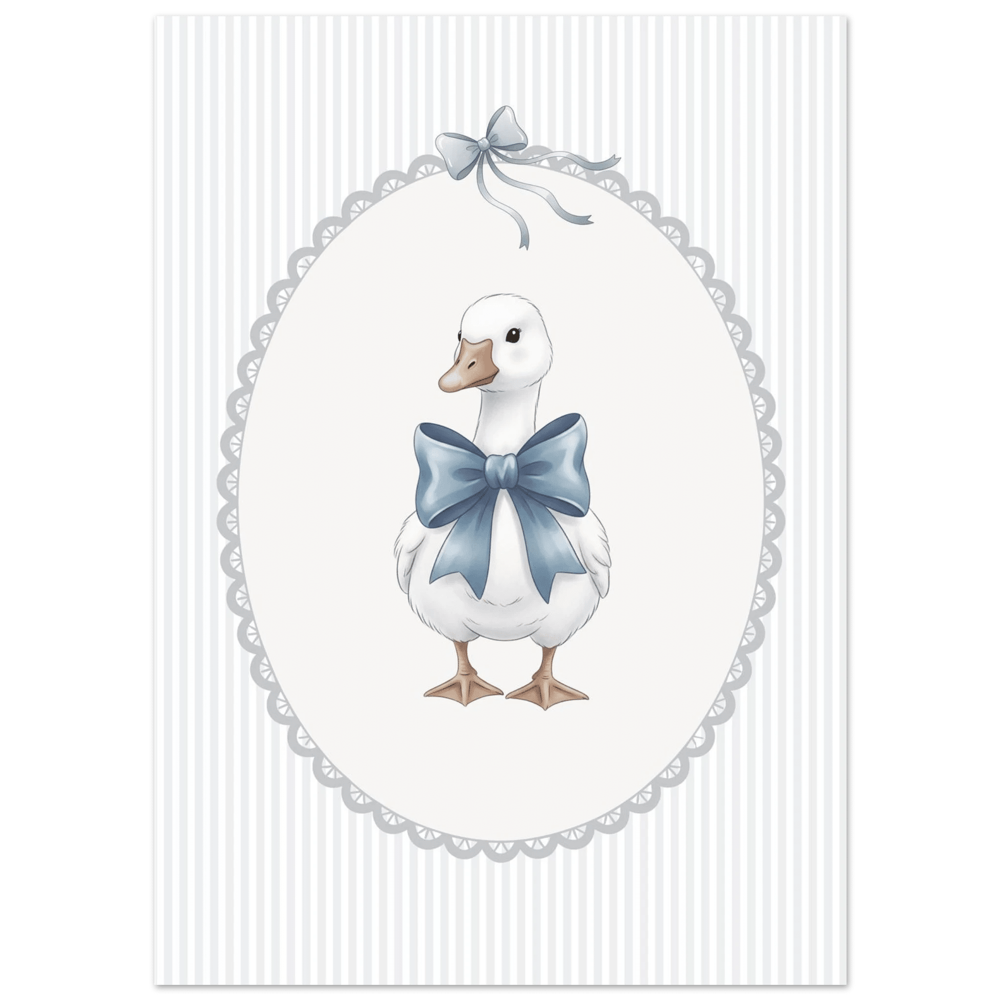 Blue Bow Duck Nursery Poster – Sweet Baby Room Wall Art Print - Evergreen Posters