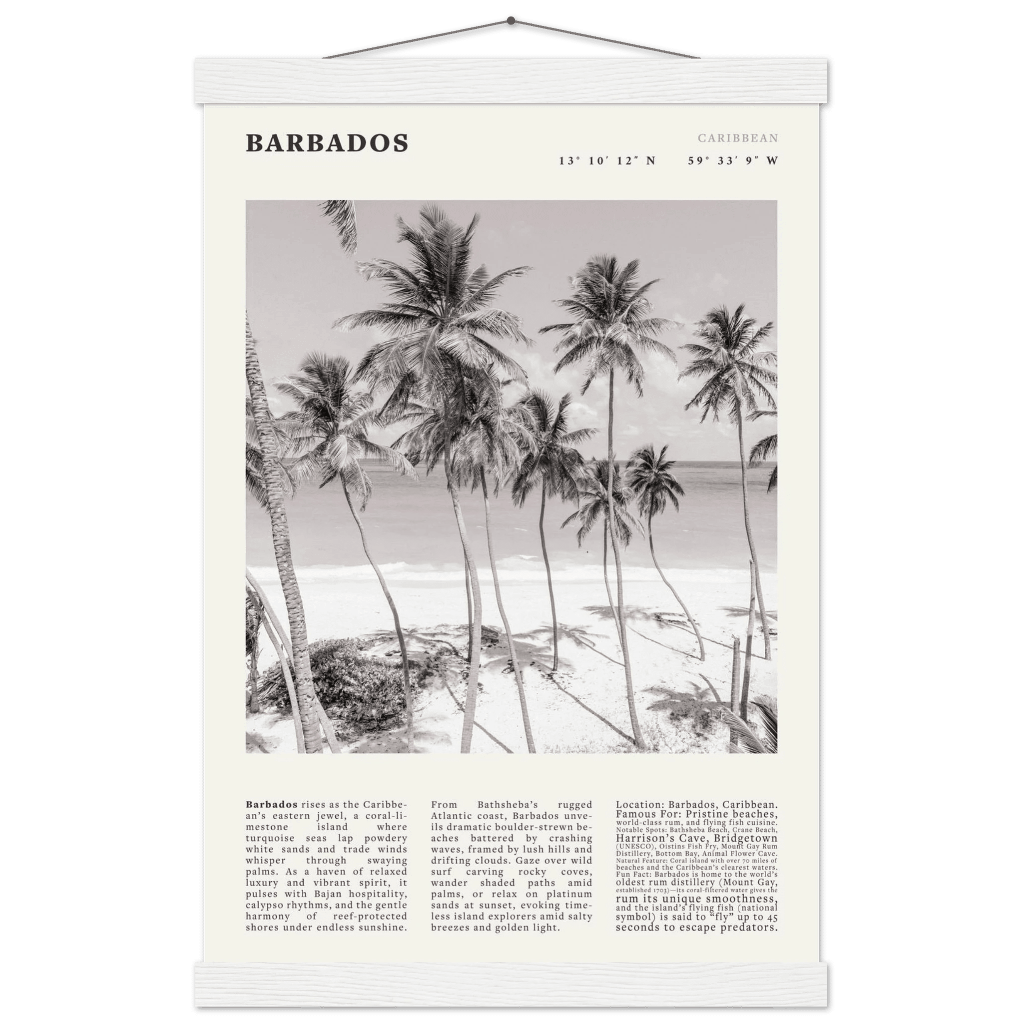 Barbados Poster Black and White – Vintage Caribbean Palm Beach Print (Digital & Printed Options) - Evergreen Posters