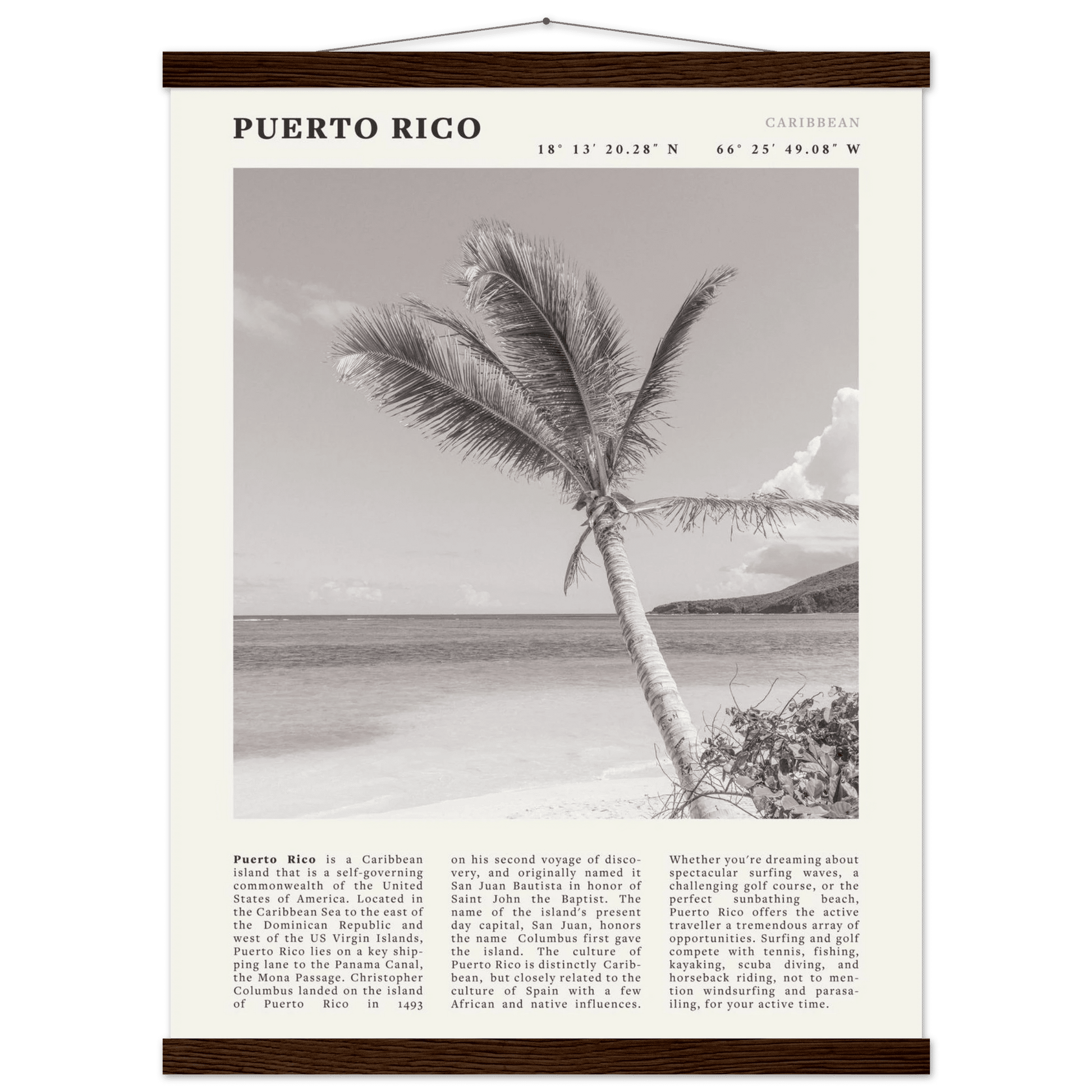 Puerto Rico Poster Black and White – Vintage Caribbean Palm Beach Print (Digital & Printed Options) - Evergreen Posters