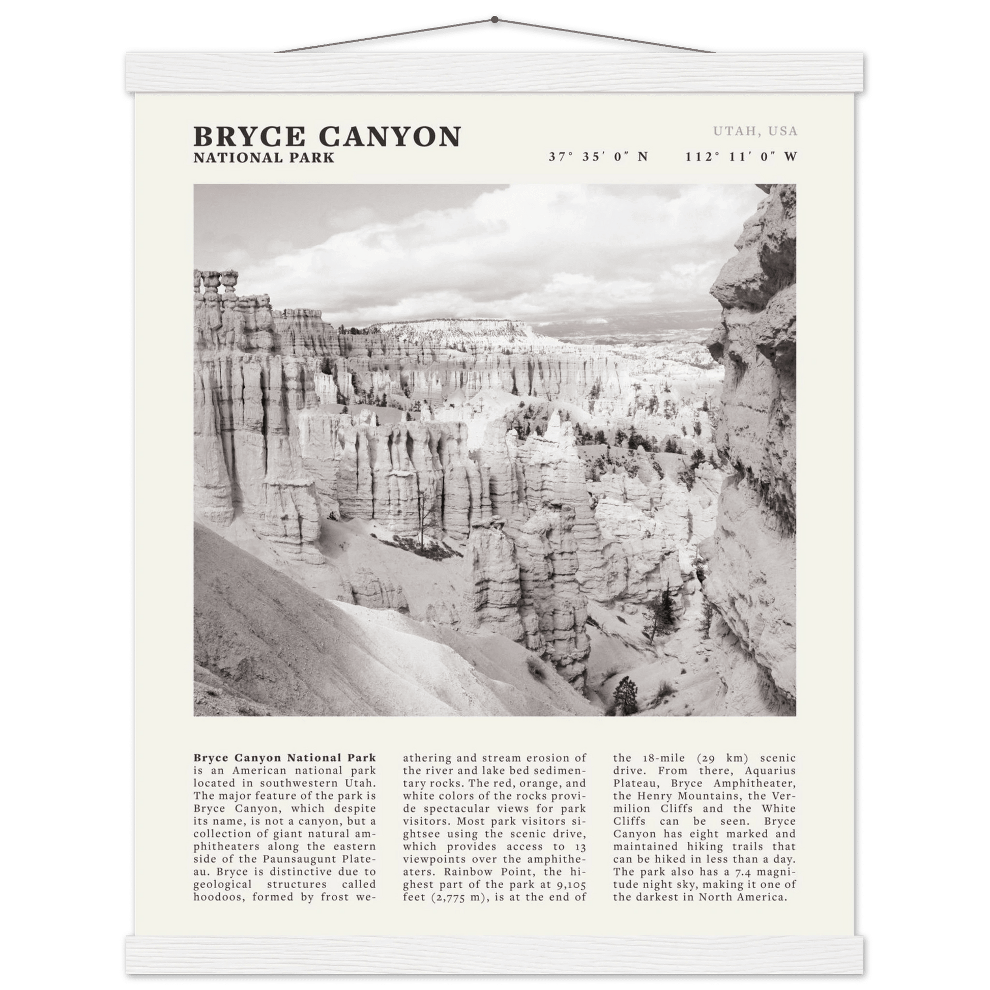 Bryce Canyon National Park Poster | Black & White Utah Hoodoos Wall Art Print - Evergreen Posters - 40