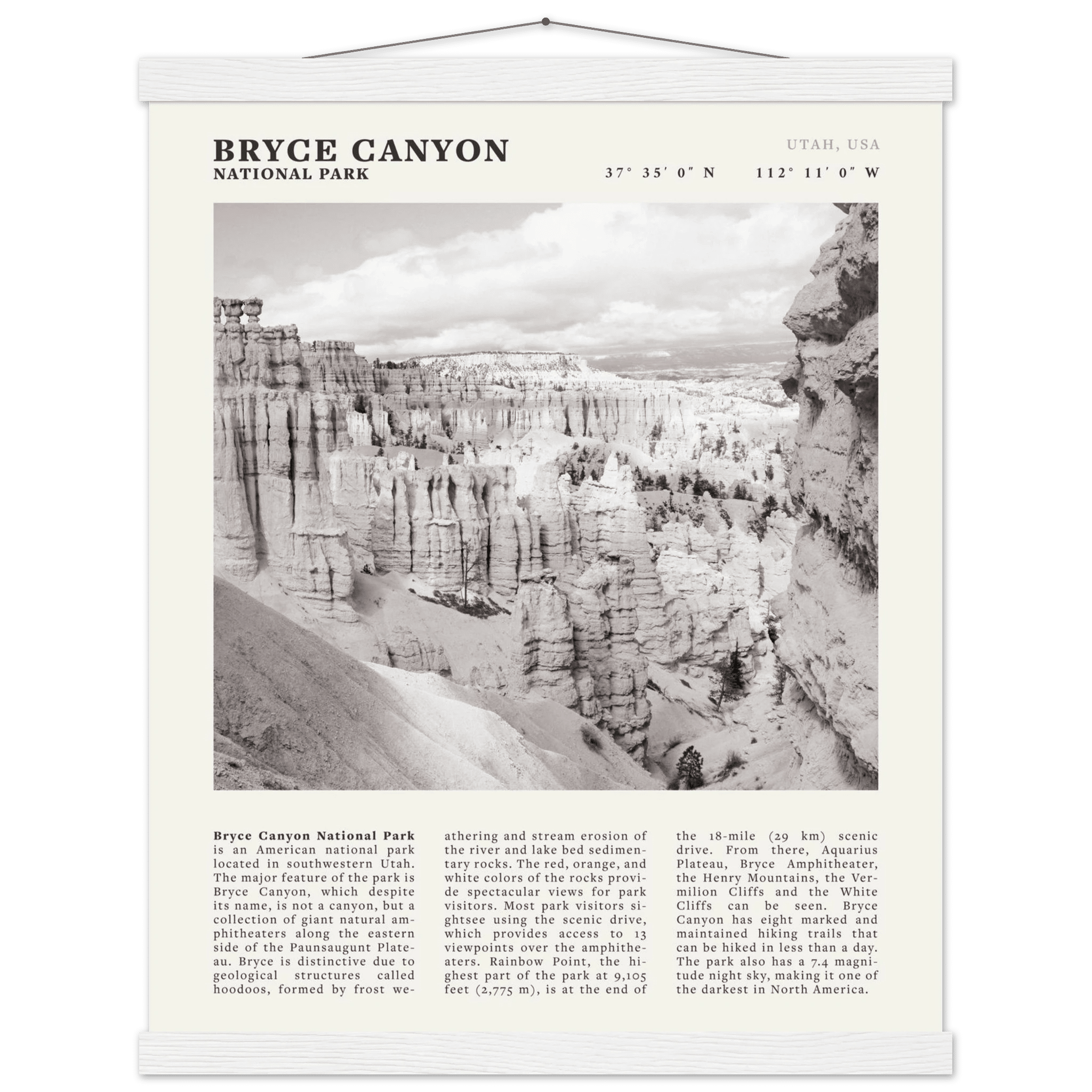 Bryce Canyon National Park Poster | Black & White Utah Hoodoos Wall Art Print - Evergreen Posters - 40