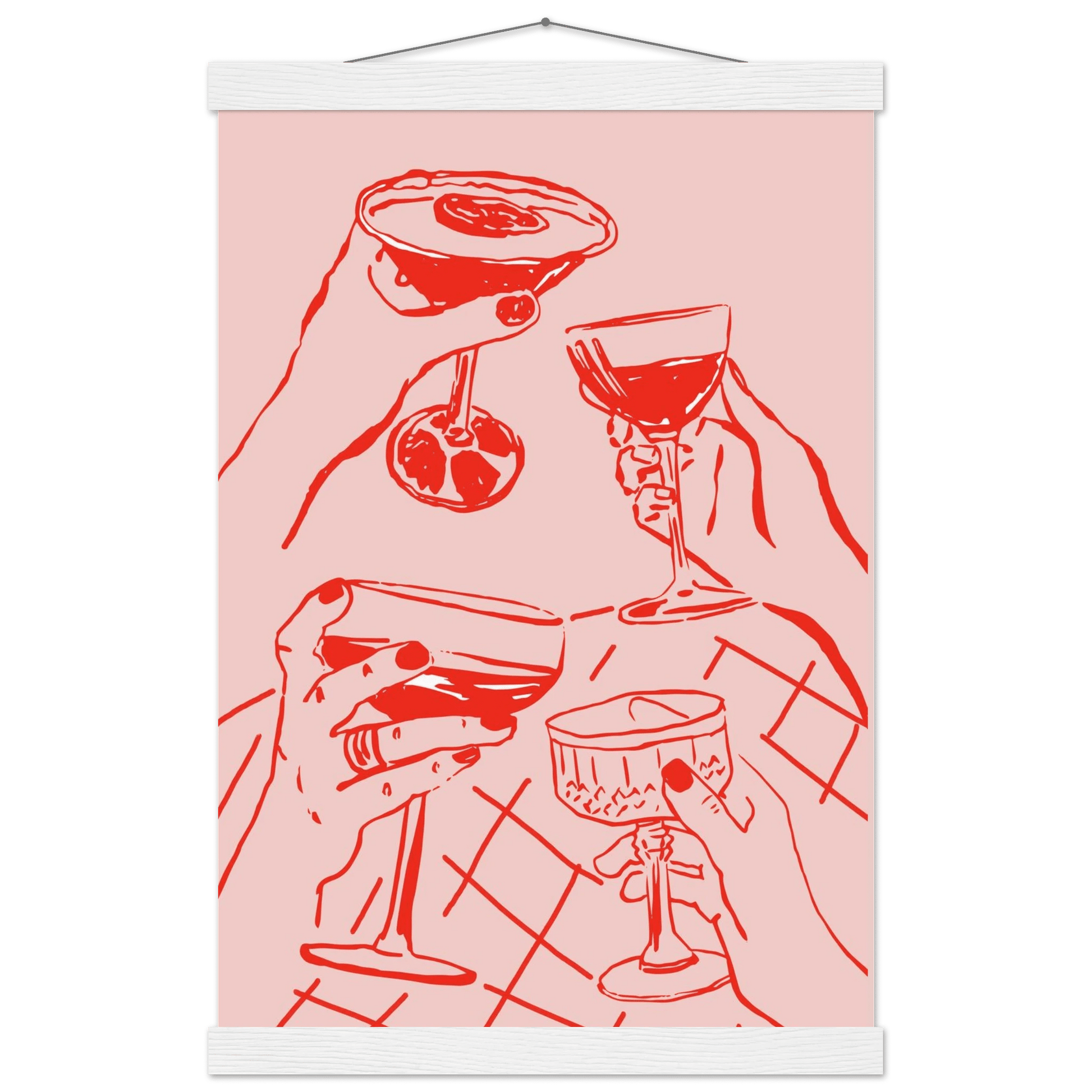 Cheers Print | Red & Pink Cocktail Glasses Wall Art | Kitchen Bar Poster - Evergreen Posters