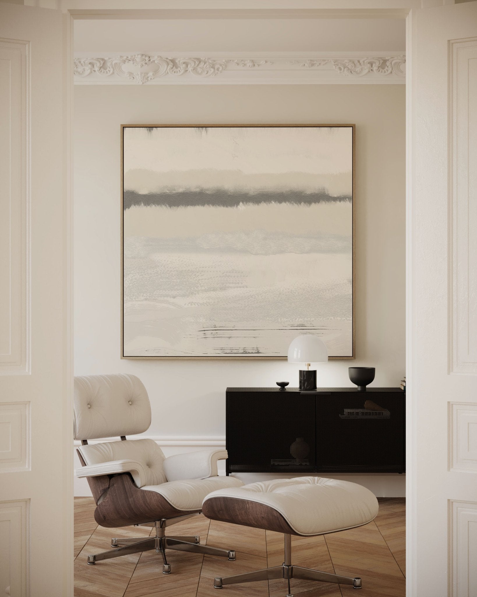 Misty Abstract Poster | Beige & Grey Textured Wall Art | Minimalist Square Print - Evergreen Posters