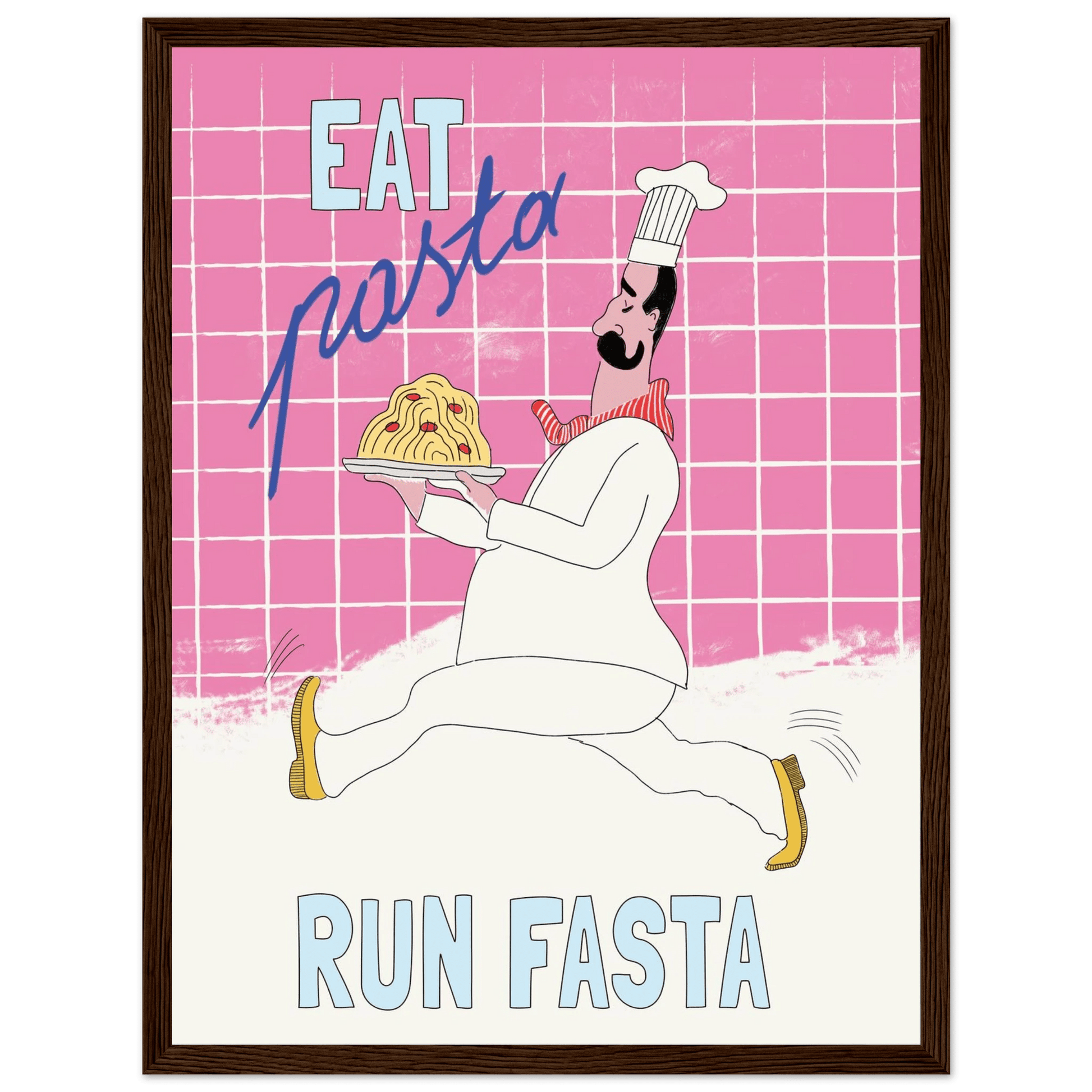 Eat Pasta Run Fasta Poster – Playful Kitchen Wall Art Print (Pink Edition) - Evergreen Posters