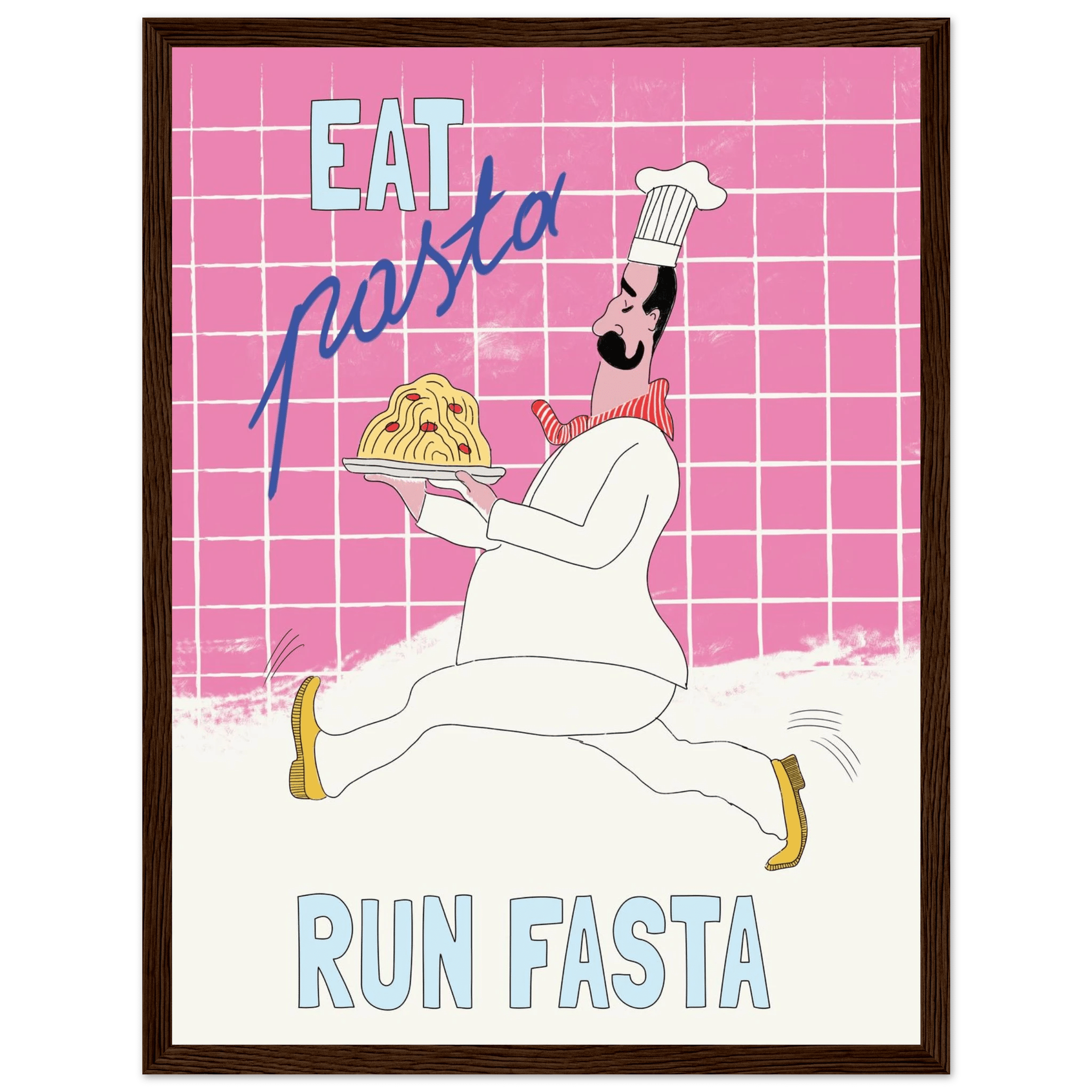 Eat Pasta Run Fasta Poster – Playful Kitchen Wall Art Print (Pink Edition) - Evergreen Posters