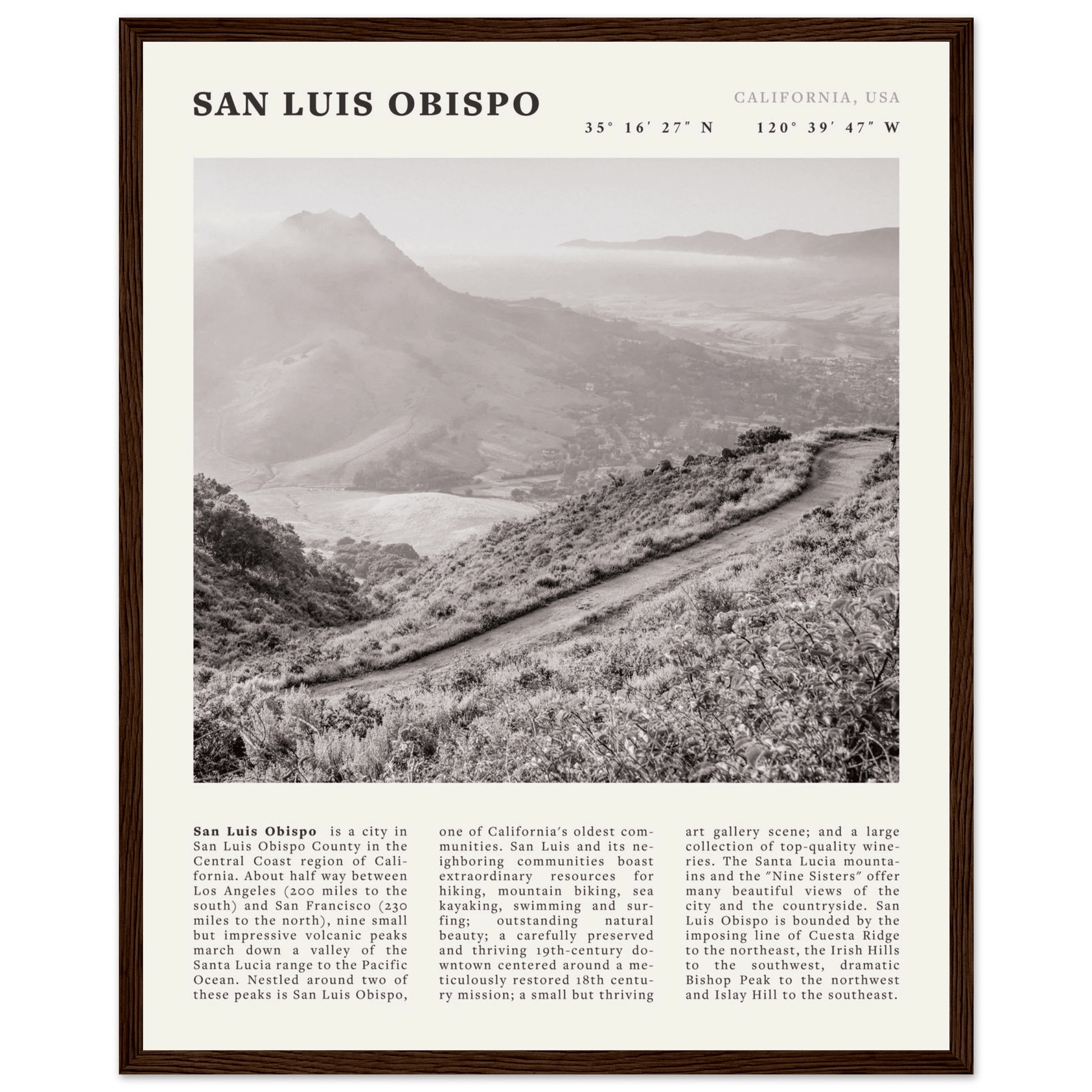 San Luis Obispo Poster | Black & White California Wall Art | SLO Travel Print - Evergreen Posters