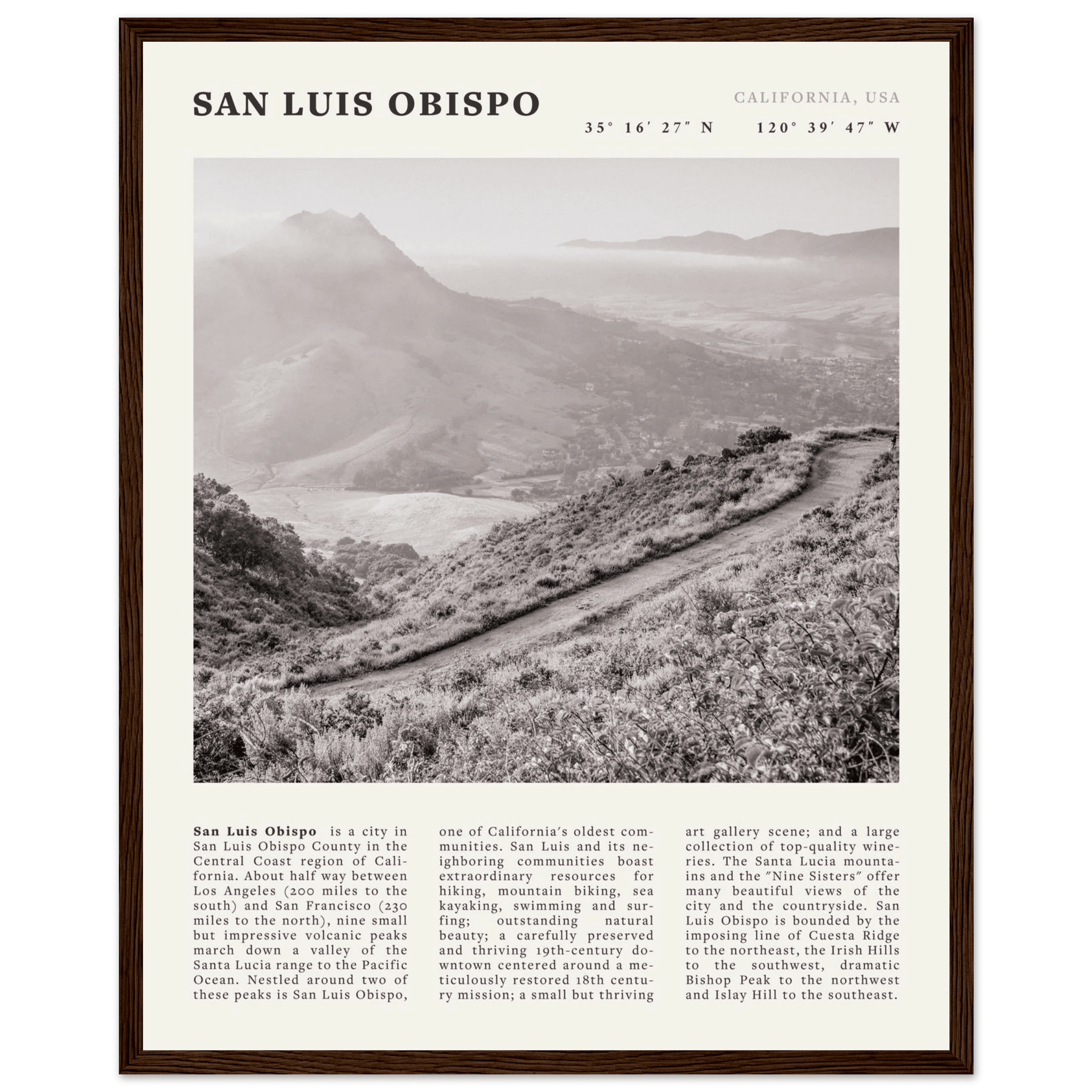 San Luis Obispo Poster | Black & White California Wall Art | SLO Travel Print - Evergreen Posters