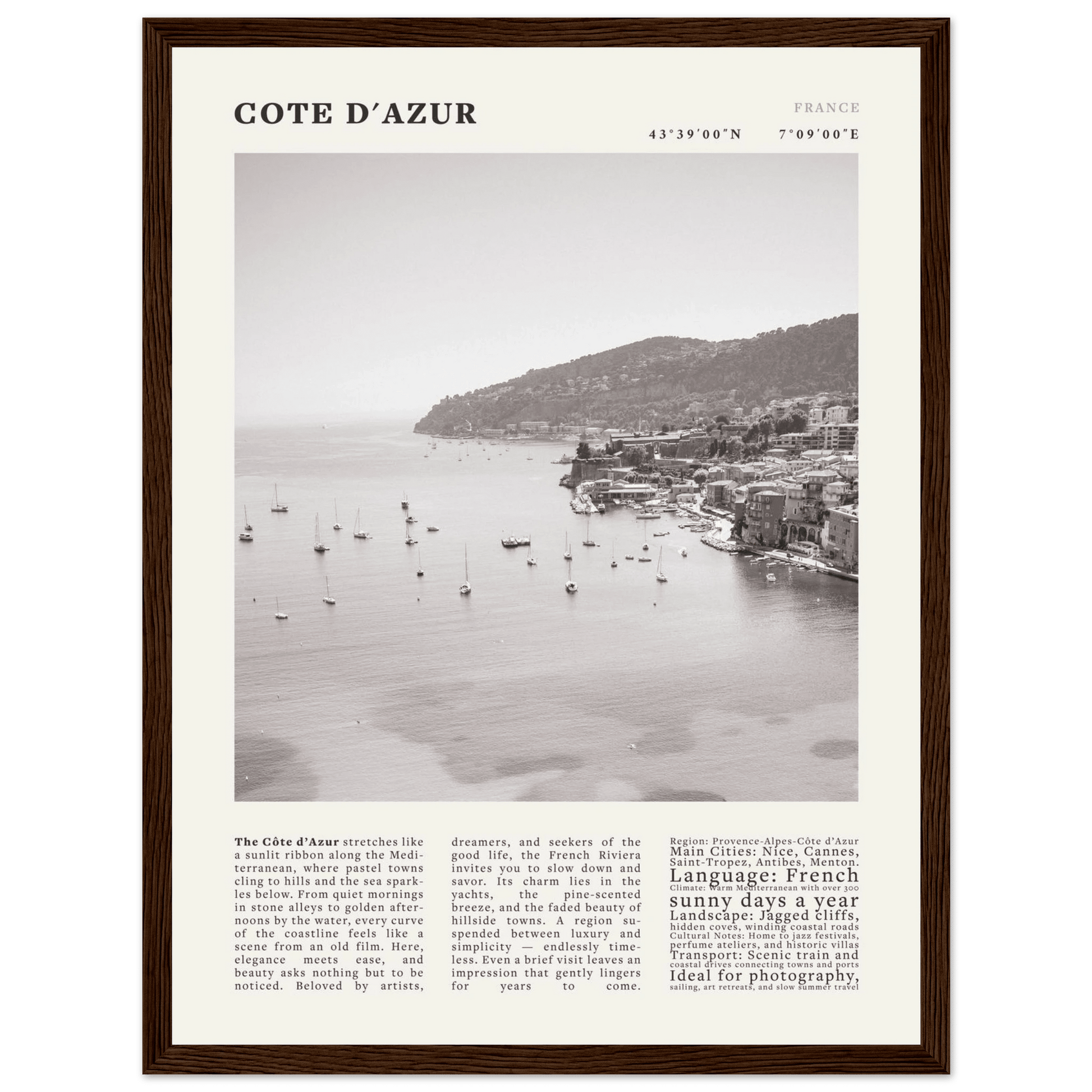 Côte d'Azur Poster Black and White – Vintage French Riviera Coast Print (Digital & Printed Options) - Evergreen Posters