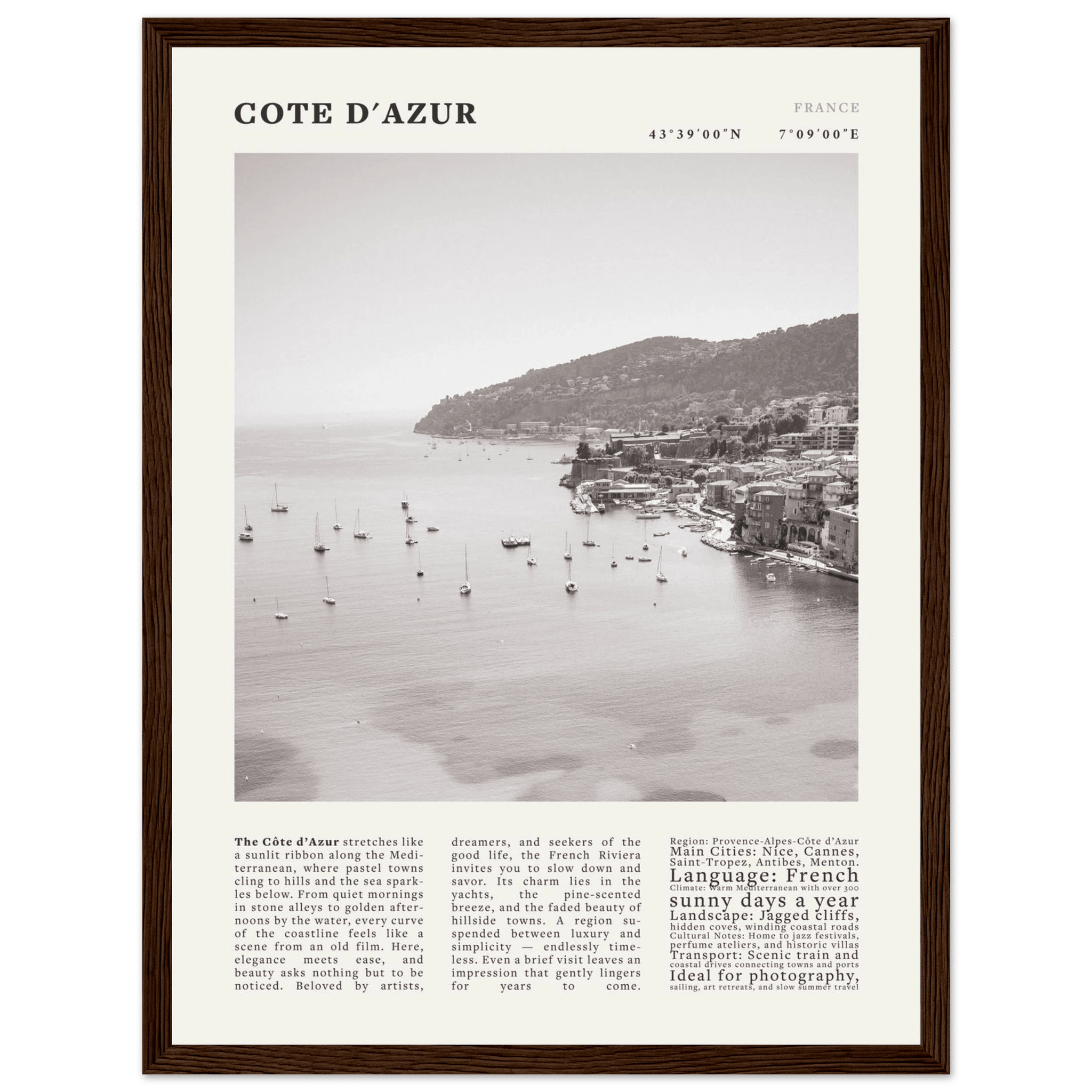 Côte d'Azur Poster Black and White – Vintage French Riviera Coast Print (Digital & Printed Options) - Evergreen Posters