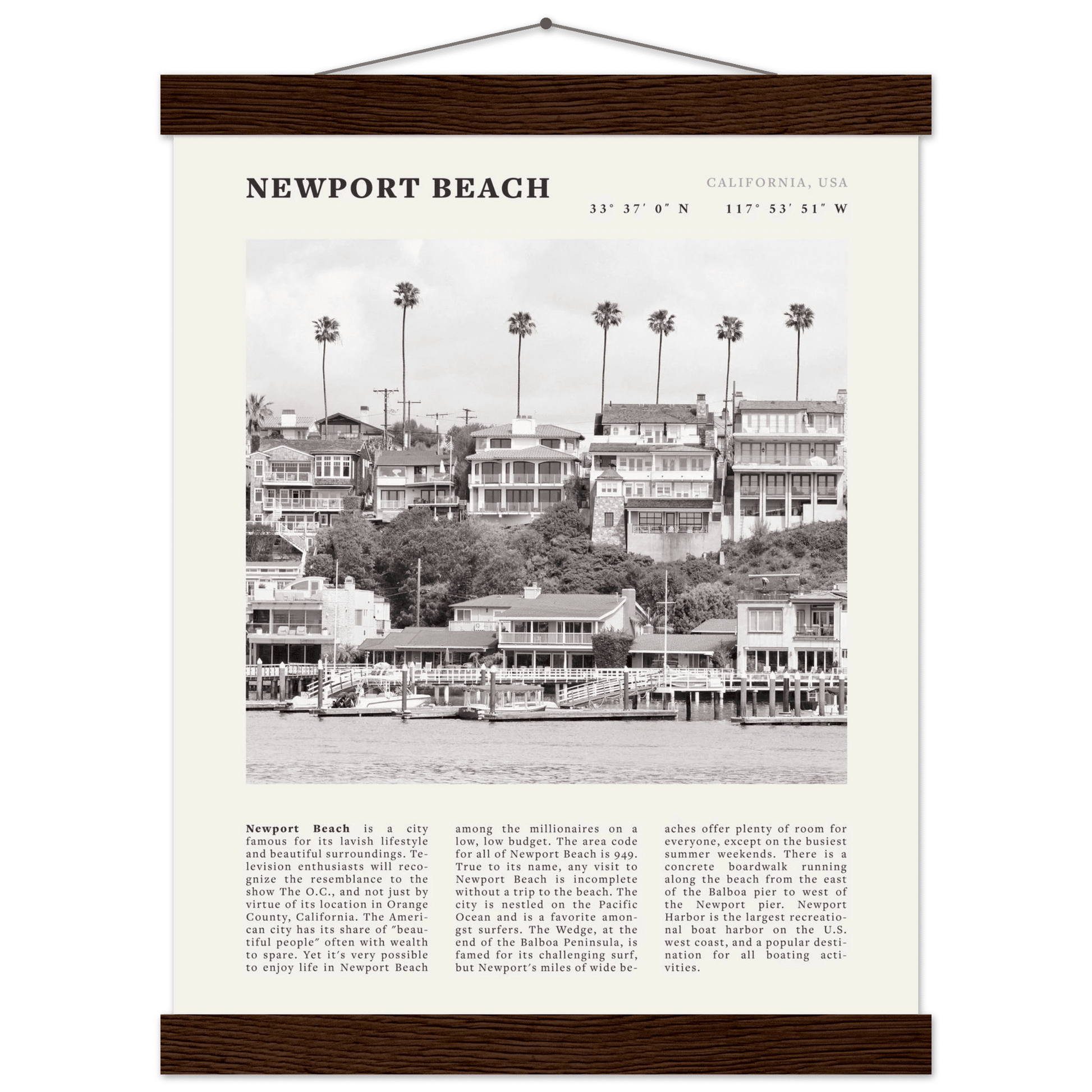 Newport Beach Poster | Black & White California Harbor Wall Art | Coastal Print - Evergreen Posters