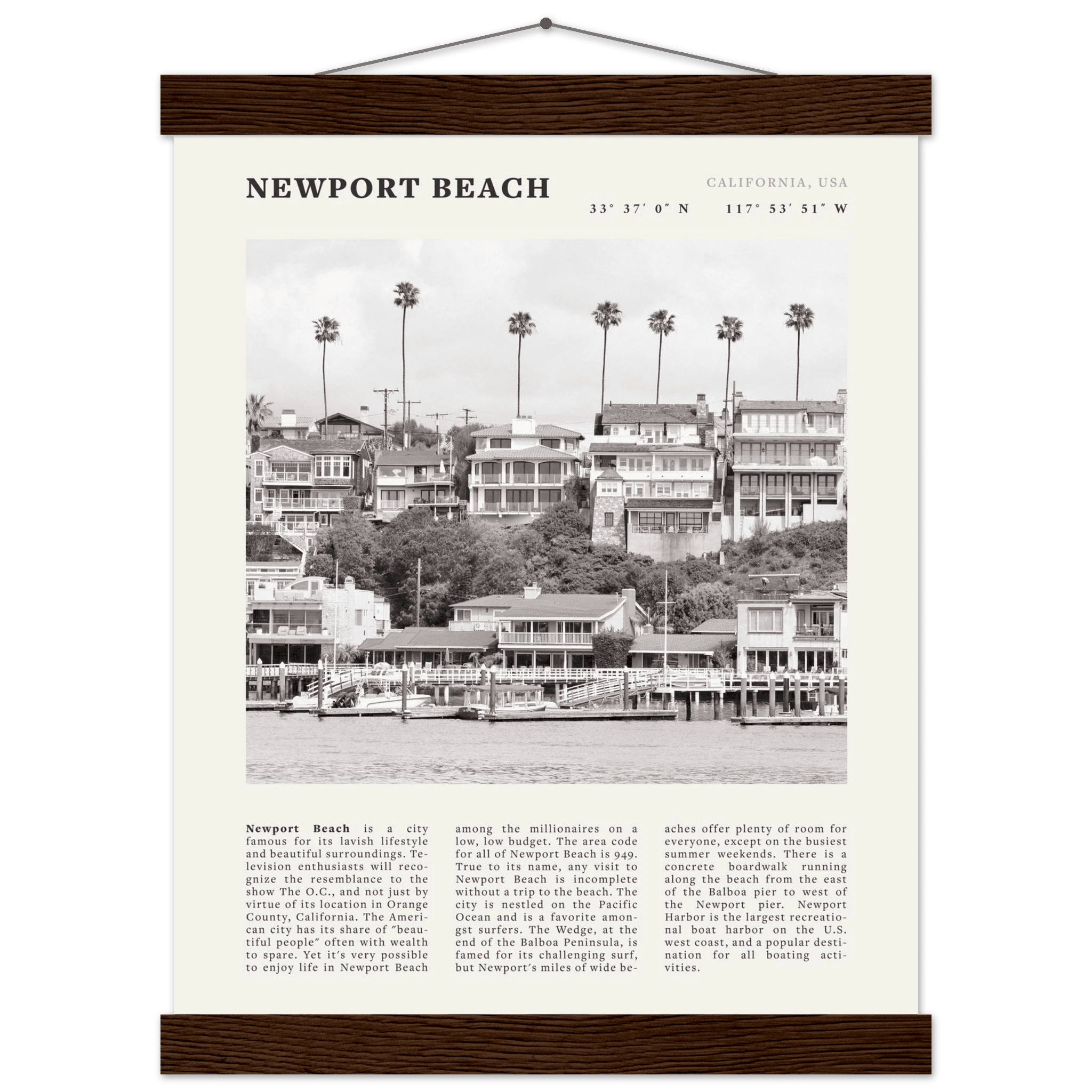 Newport Beach Poster | Black & White California Harbor Wall Art | Coastal Print - Evergreen Posters